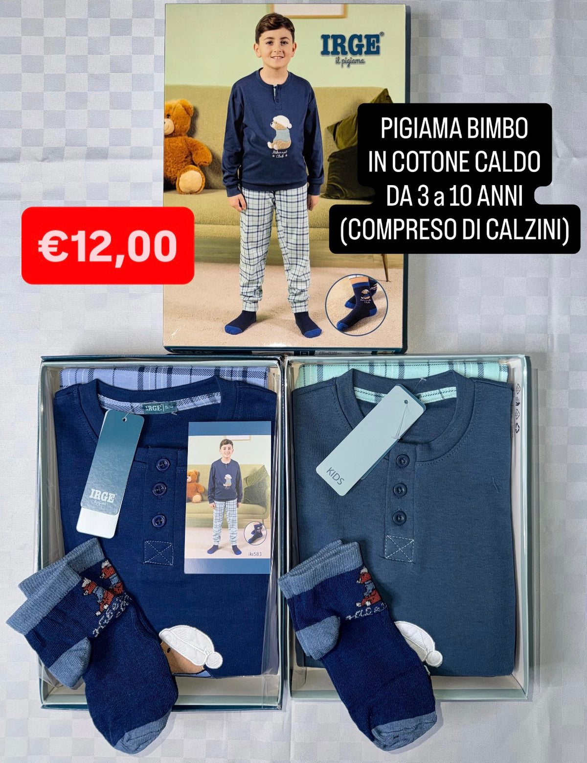 PIGIAMA BIMBO IN COTONE CALDO Manica Lunga e Pantalone lungo (COMPRESO DI CALZINI)