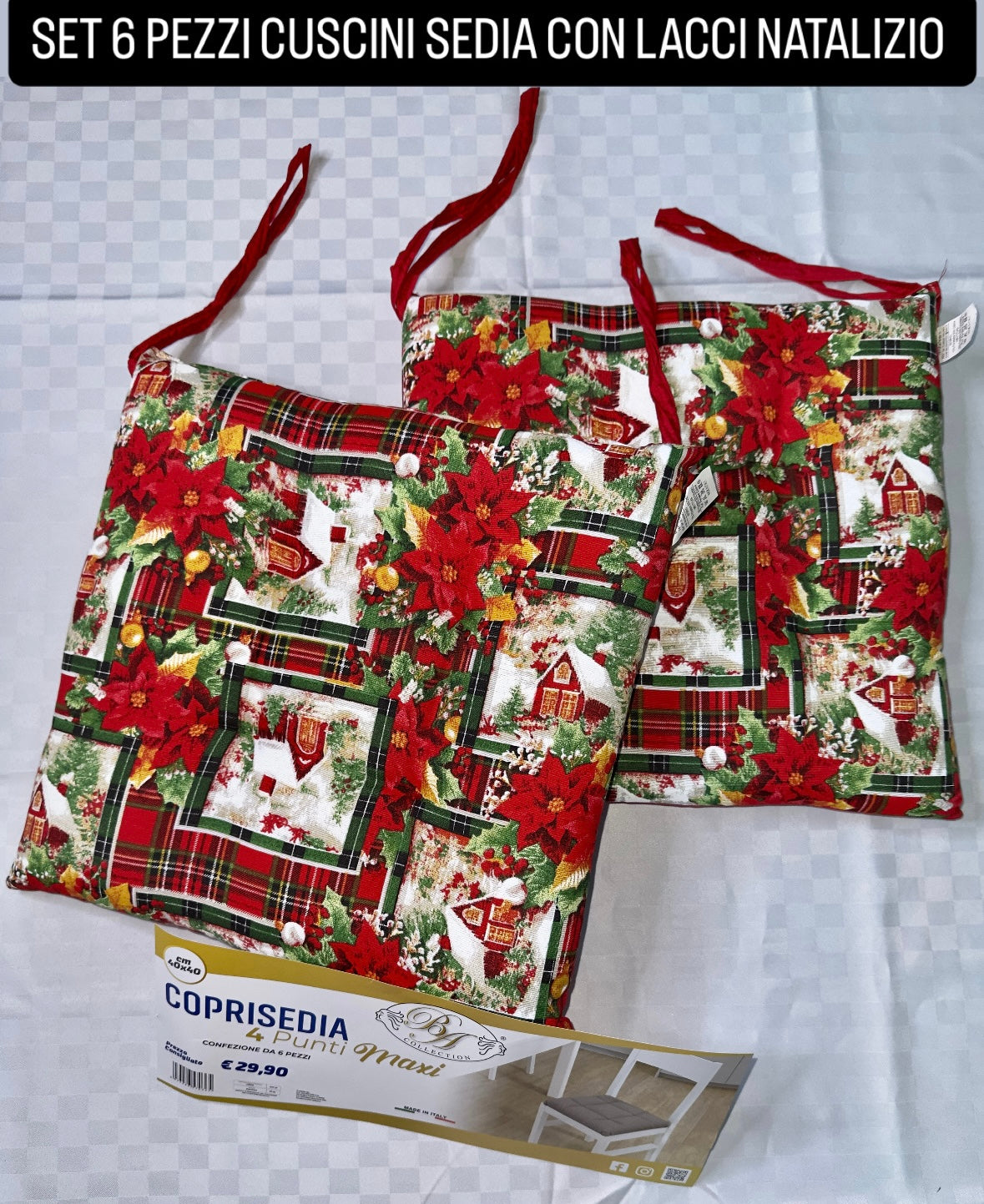 CUSCINI SEDIA CON LACCI CONFEZIONE DA 6 PEZZI NATALIZIO