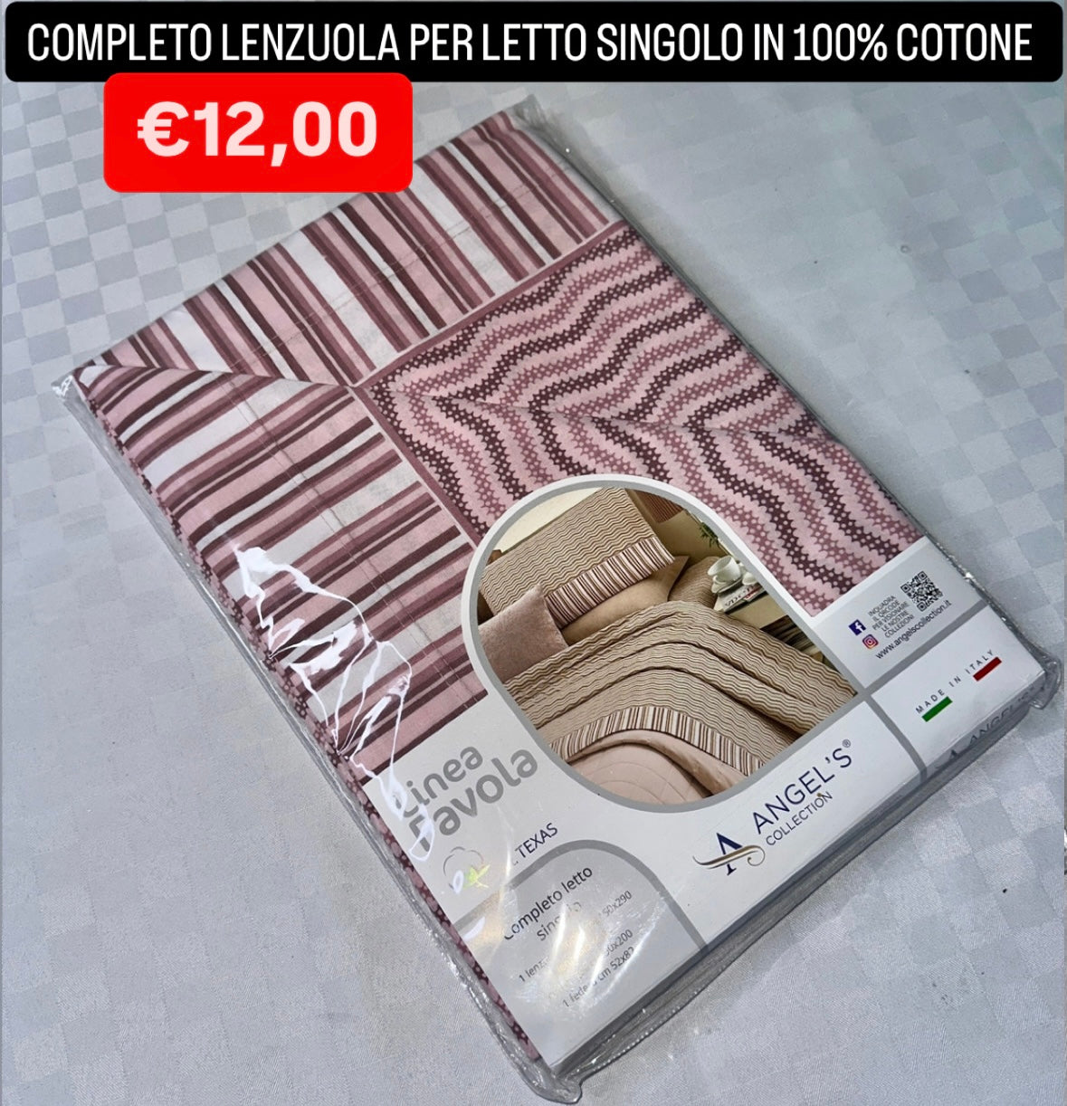 COMPLETO LENZUOLA SINGOLO IN 100% COTONE Lenzuolo sopra,Lenzuolo sotto con angoli e Federa
