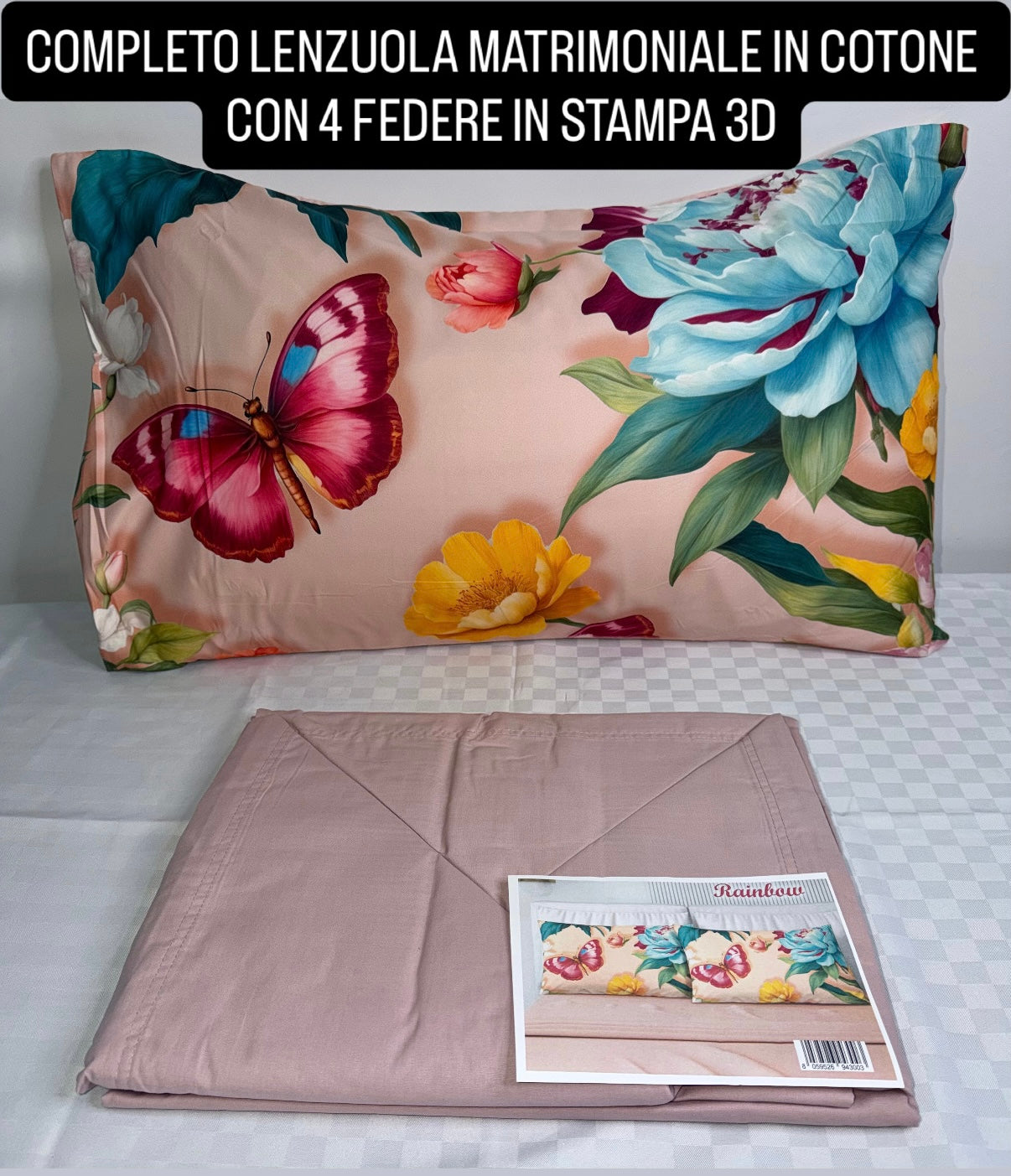 COMPLETO LENZUOLA MATRIMONIALE IN COTONE contiene LENZUOLO SOPRA, LENZUOLO SOTTO E 4 FEDERE IN STAMPA 3D