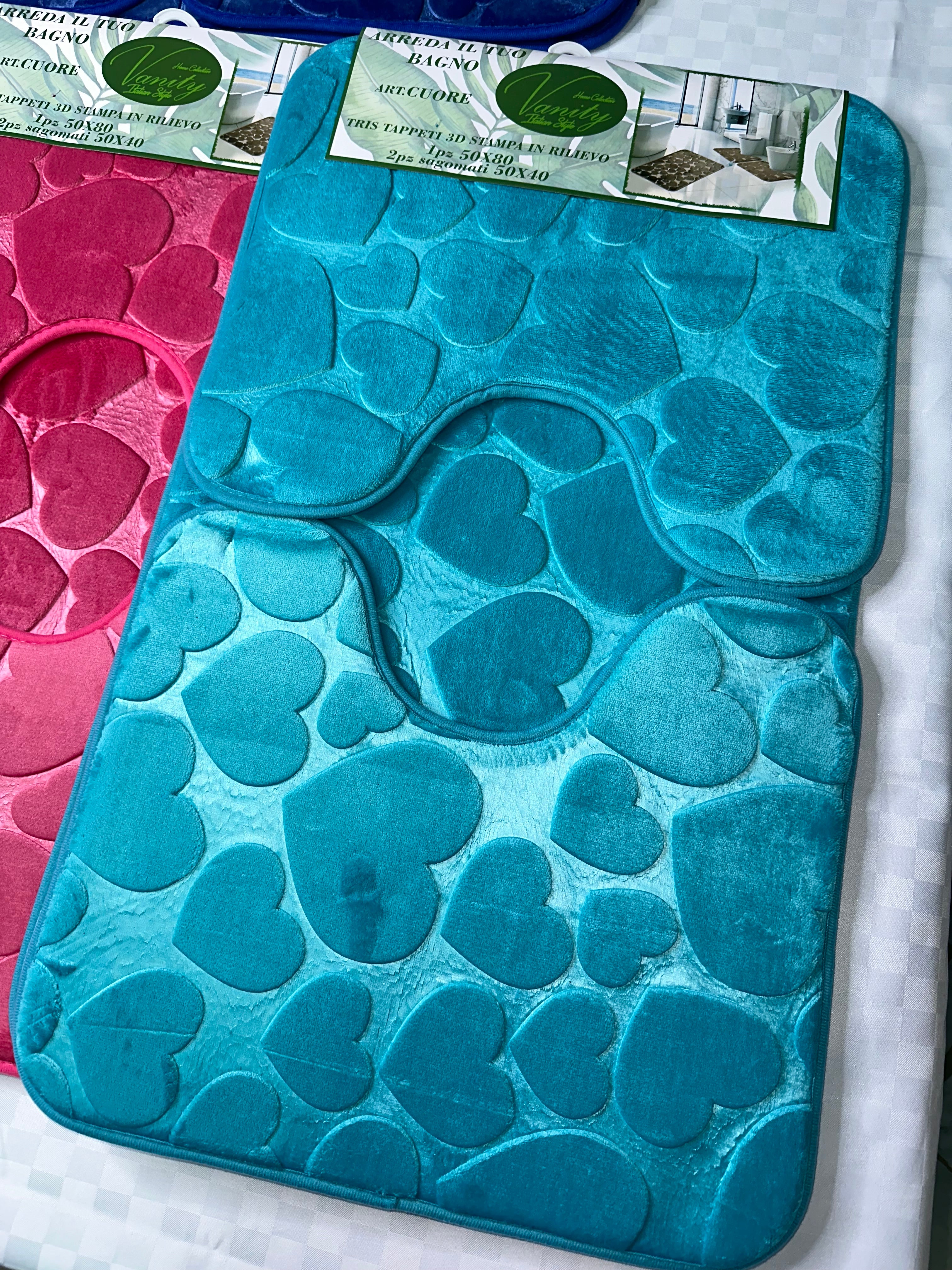TRIS TAPPETO BAGNO 3 PEZZI ANTISCIVOLO ( 1 Pezzo 50x80cm e 2 Pezzi 50x40cm)