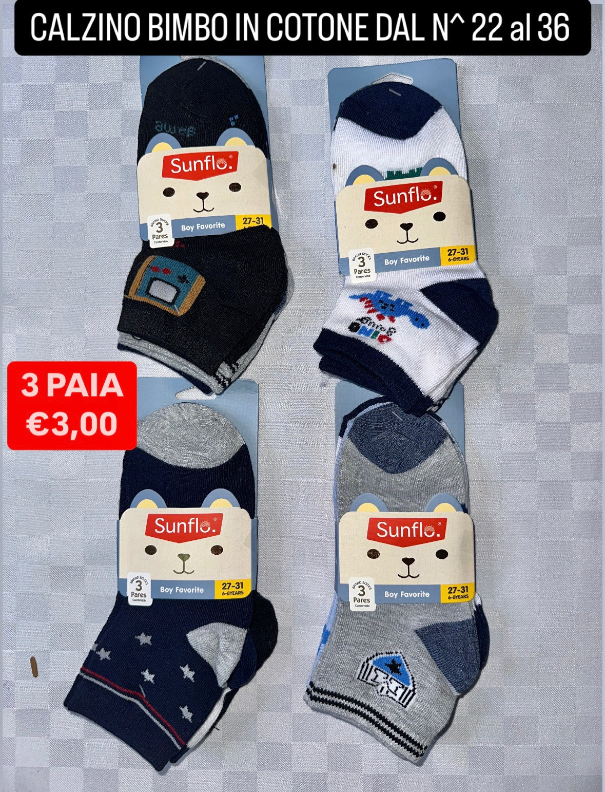 CALZINO BIMBO IN COTONE SET DA 3 PAIA (COLORE CASUALE)