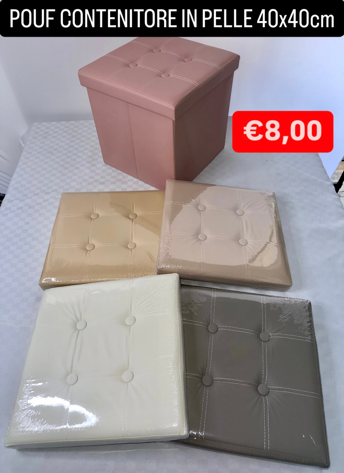 POUF CONTENITORE IN PELLE misura 40x40cm