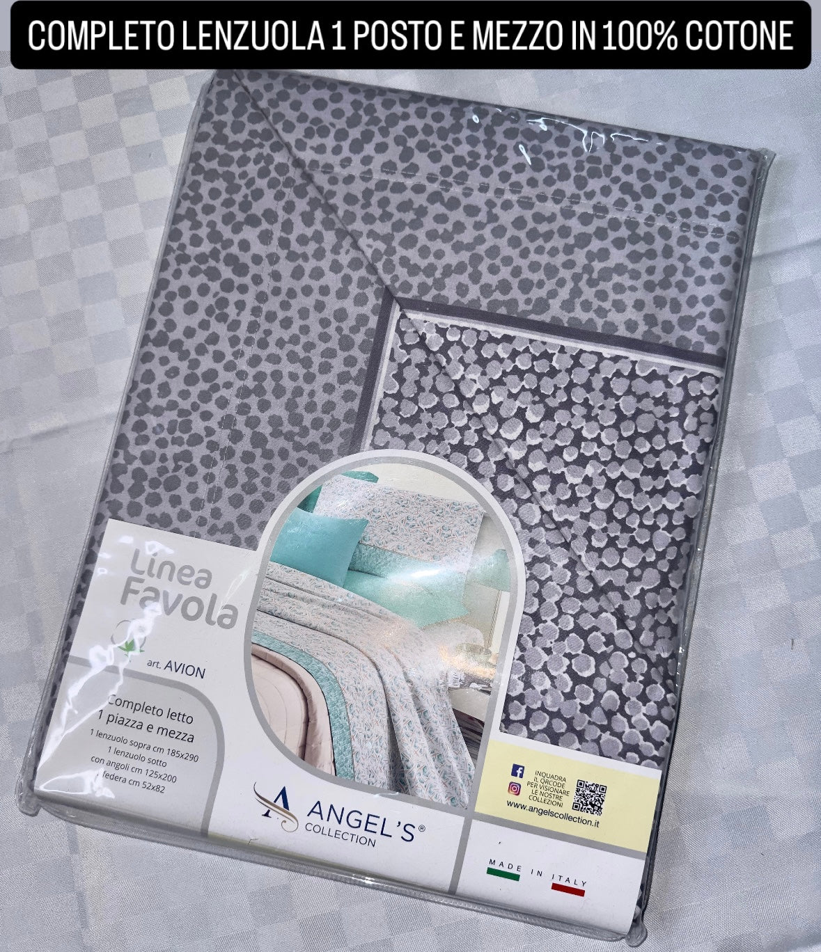 COMPLETO LENZUOLA 1 POSTO E MEZZO IN 100% COTONE Lenzuolo sopra, Lenzuolo sotto con angoli e Federe