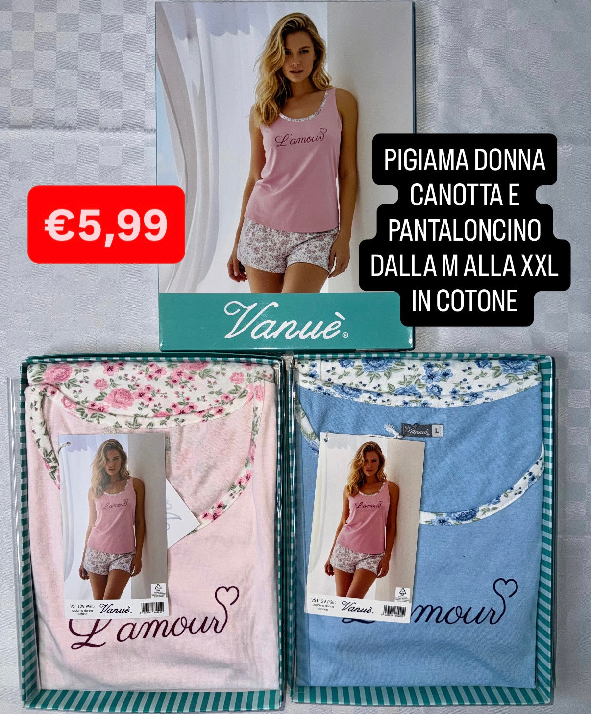 PIGIAMA DONNA Canotta e Pantaloncino in 100% cotone