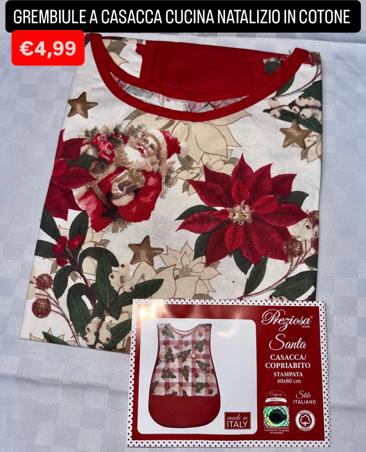 GREMBIULE A CASACCA CUCINA NATALIZIO IN COTONE