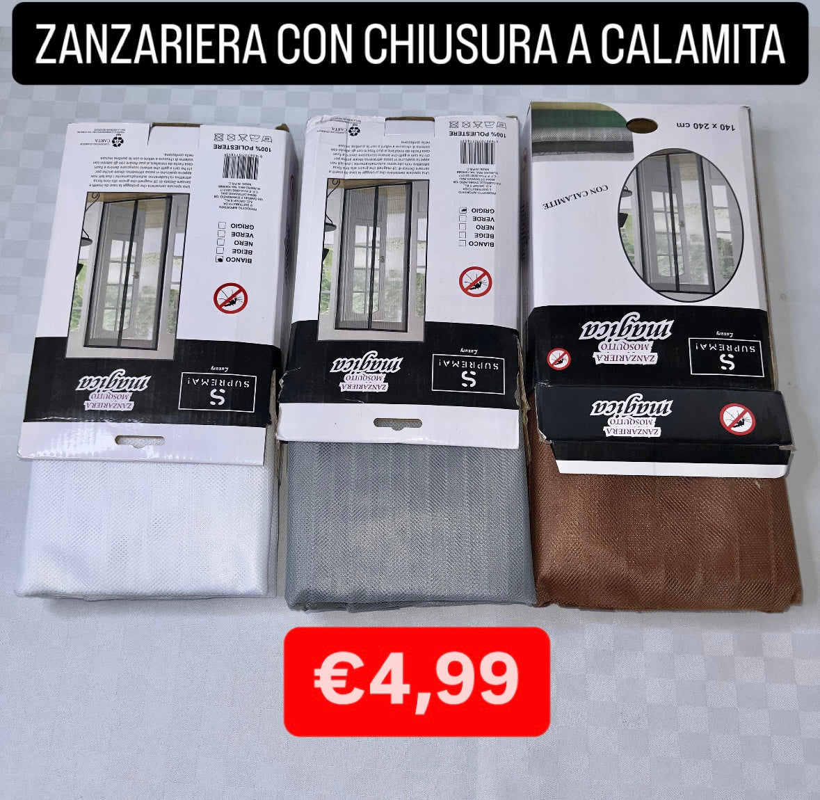 ZANZARIERA CON CHIUSURA A CALAMITA 140x240cm