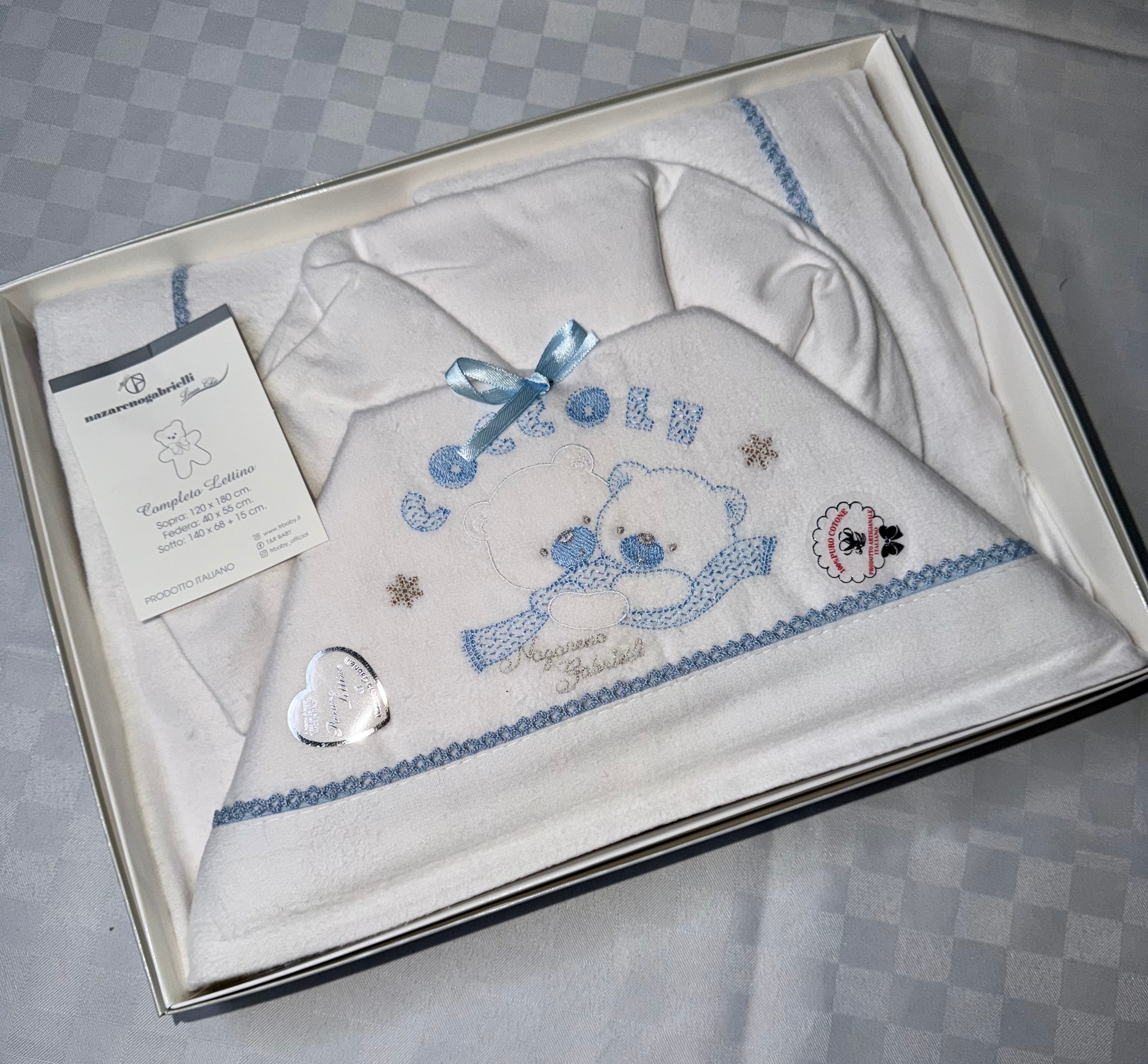 COMPOSE LENZUOLA NEONATO PER CULLA INVERNALE IN FLANELLA 100%  Lenzuolo sopra 120x180cm , Lenzuolo sotto con angoli 140x70cm e Federa 40x55cm