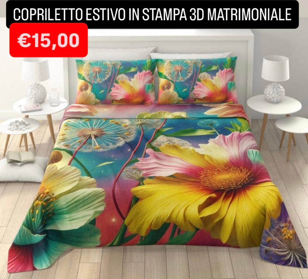 COPRILETTO ESTIVO IN STAMPA 3D MATRIMONIALE misura 260x250cm