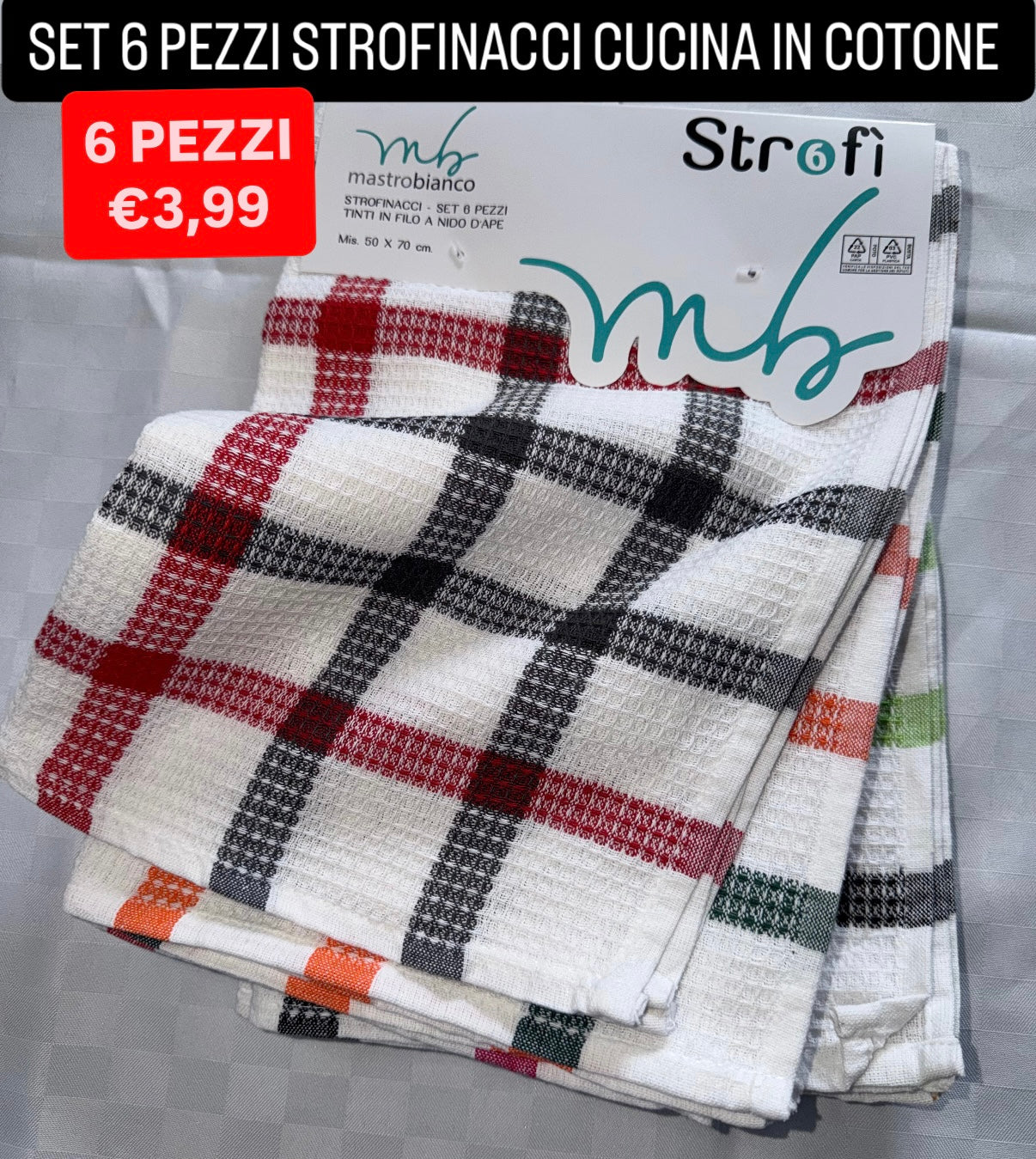 STROFINACCI CUCINA CONFEZIONE DA 6 PEZZI IN COTONE