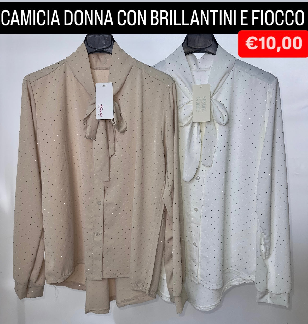 CAMICIA DONNA CON BRILLANTINI E FIOCCO Taglia unica