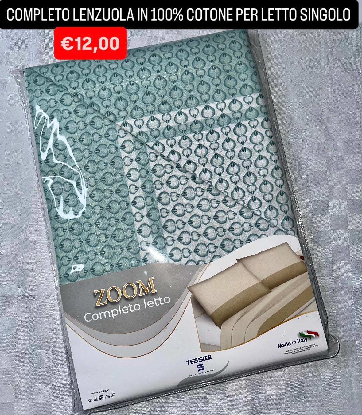 COMPLETO LENZUOLA SINGOLO IN 100% COTONE Lenzuolo sopra,Lenzuolo sotto con angoli e Federa