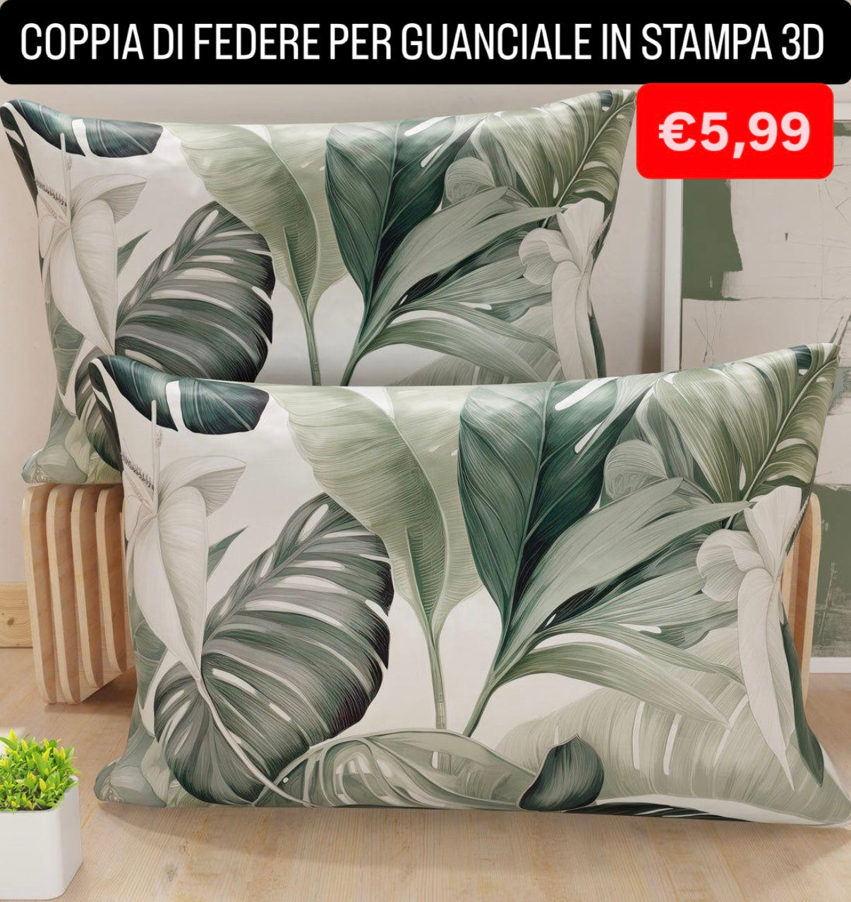 COPPIA DI FEDERE PER GUANCIALE IN STAMPA 3D misura 52x82cm