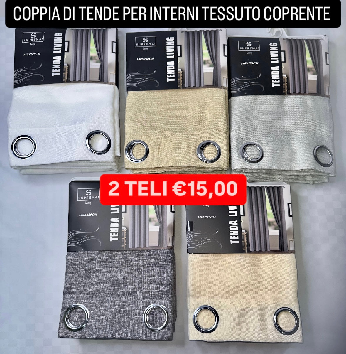 COPPIA DI TENDE PER INTERNI TESSUTO COPRENTE CONFEZIONE DA 2 TELI (OGNI TELO MISURA 140x290cm)art.Living