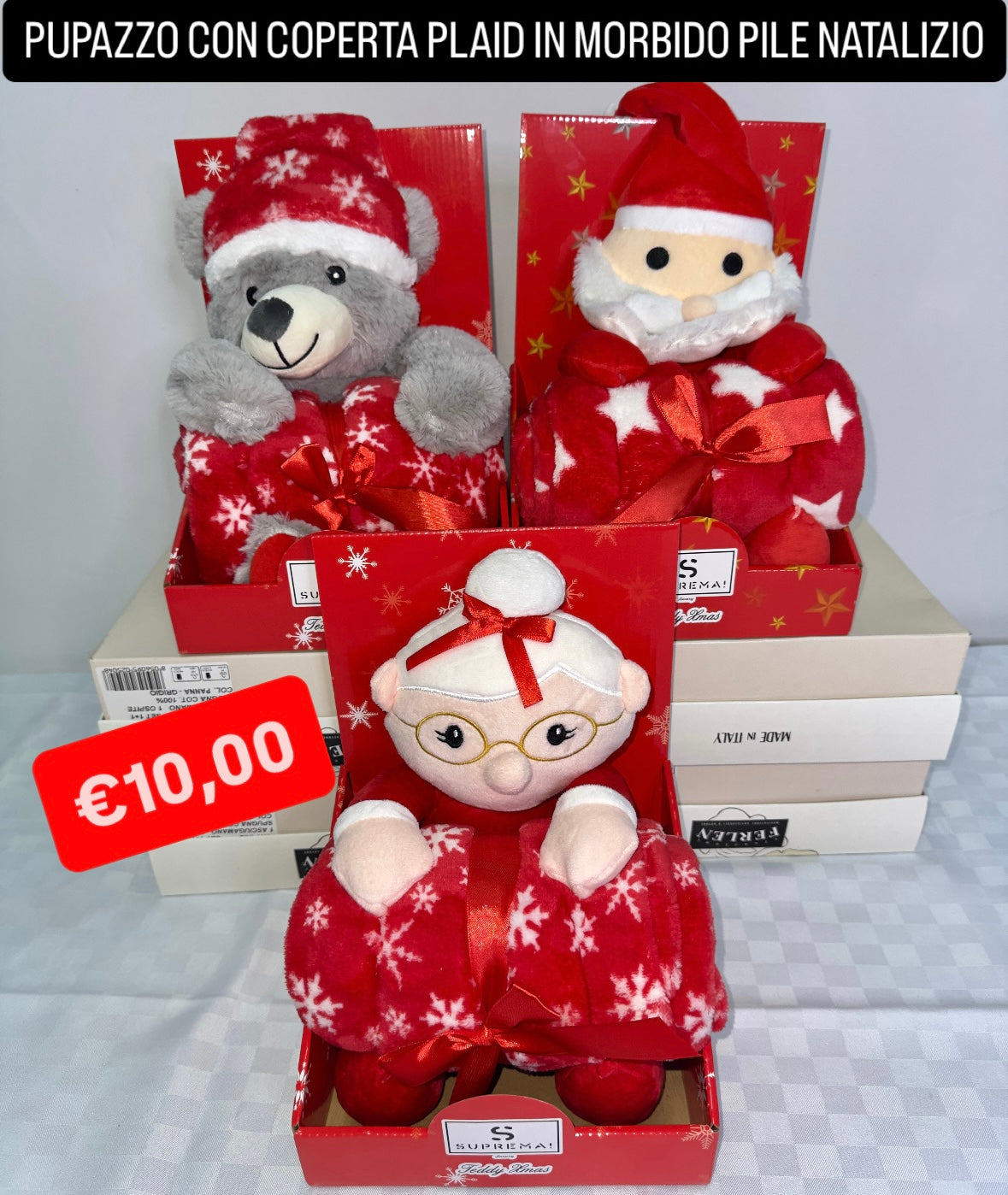 PUPAZZO CON COPERTINA IN MORBIDO PILE NATALIZIO