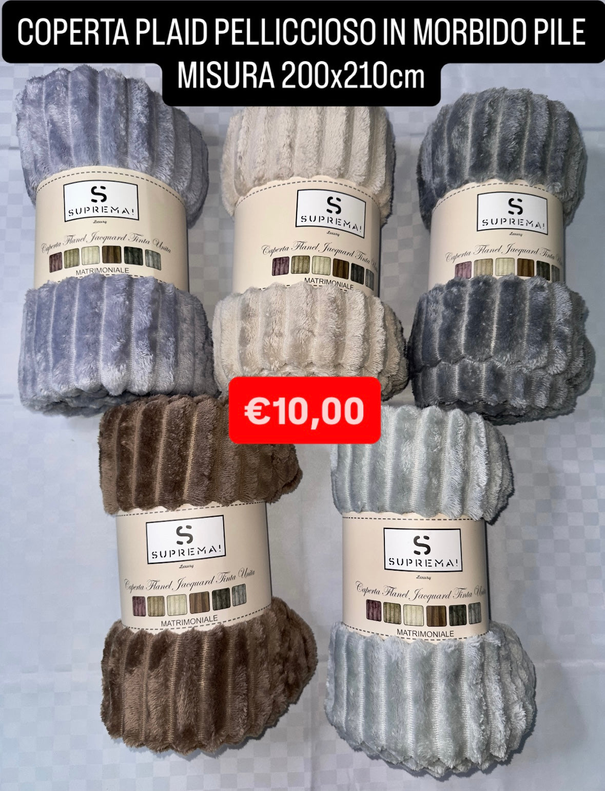 COPERTA PLAID PELLICCIOSO IN MORBIDO PILE misura 200x210cm
