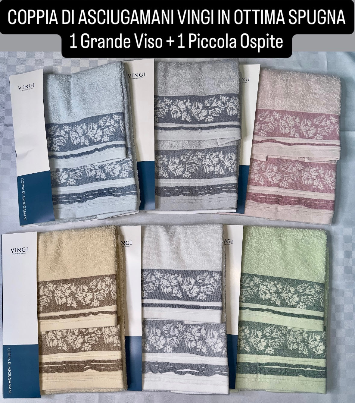COPPIA DI ASCIUGAMANI VINGI IN OTTIMA SPUGNA 1 Grande Viso + 1 Piccola Ospite
