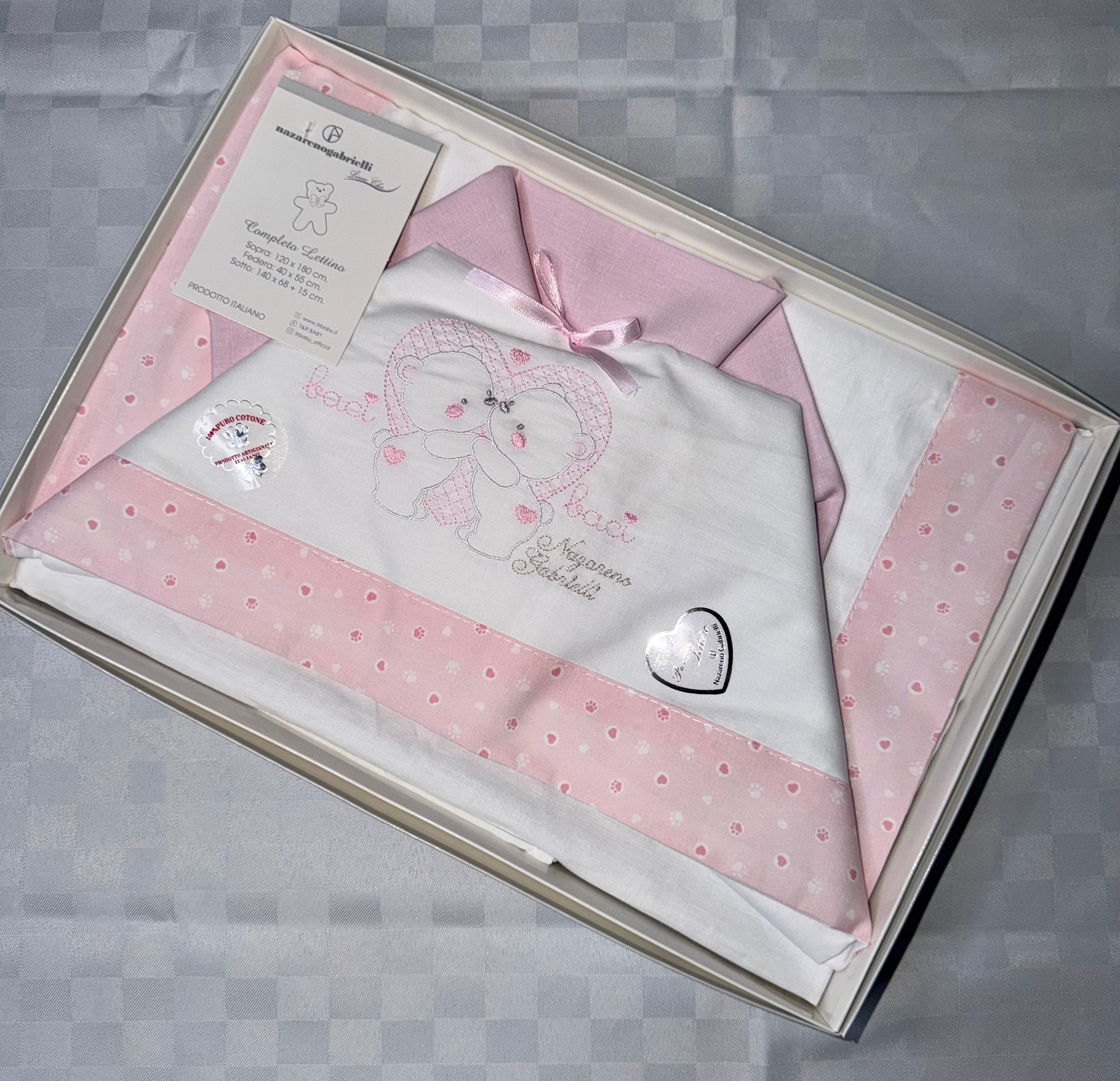 COMPOSE LENZUOLA NEONATO PER CULLA IN 100% COTONE Lenzuolo sopra 120x180cm , Lenzuolo sotto con angoli 140x70cm e Federa 40x55cm