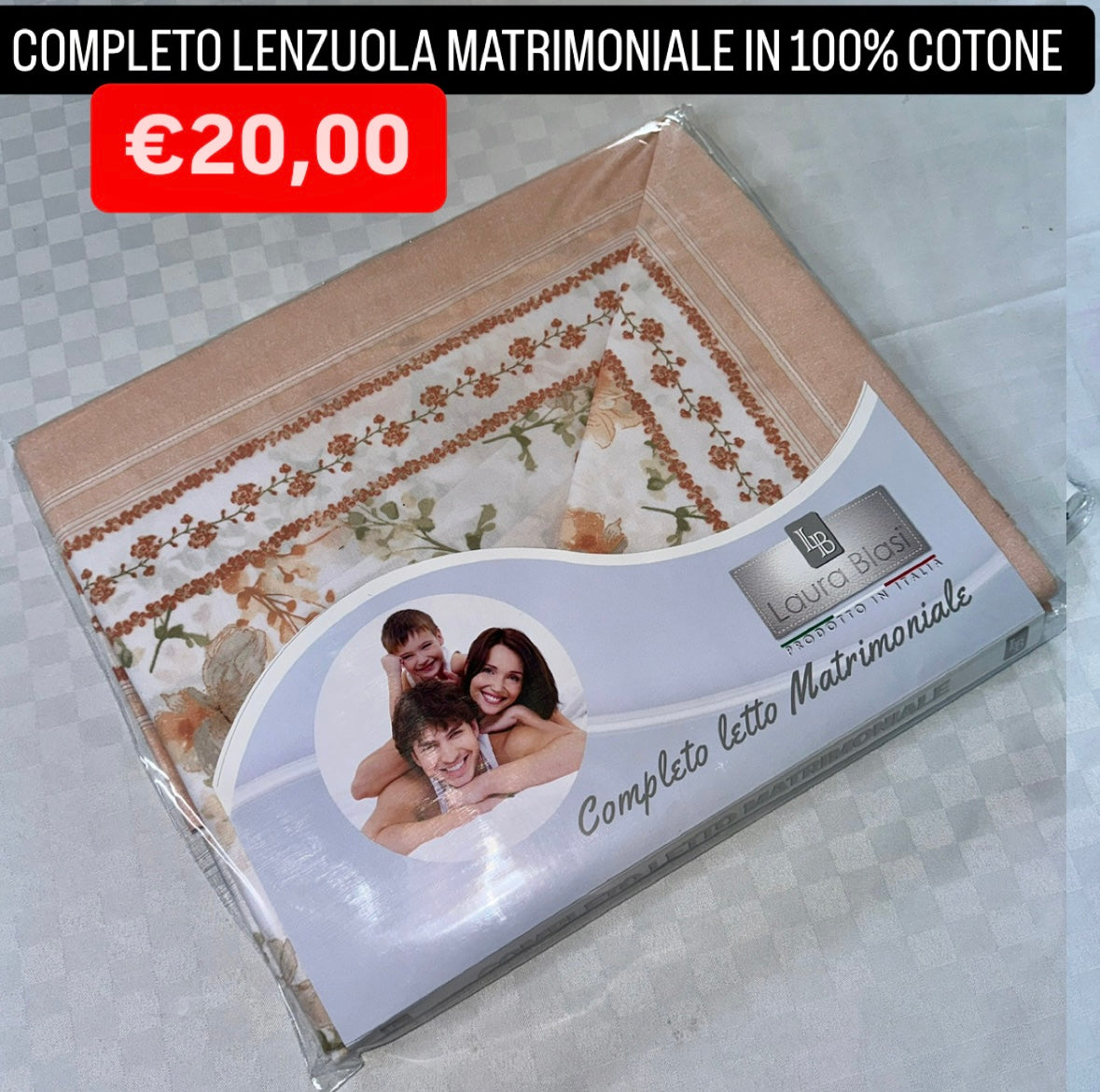 COMPLETO LENZUOLA MATRIMONIALE IN 100% COTONE Lenzuolo sopra, Lenzuolo sotto con angoli e due Federe