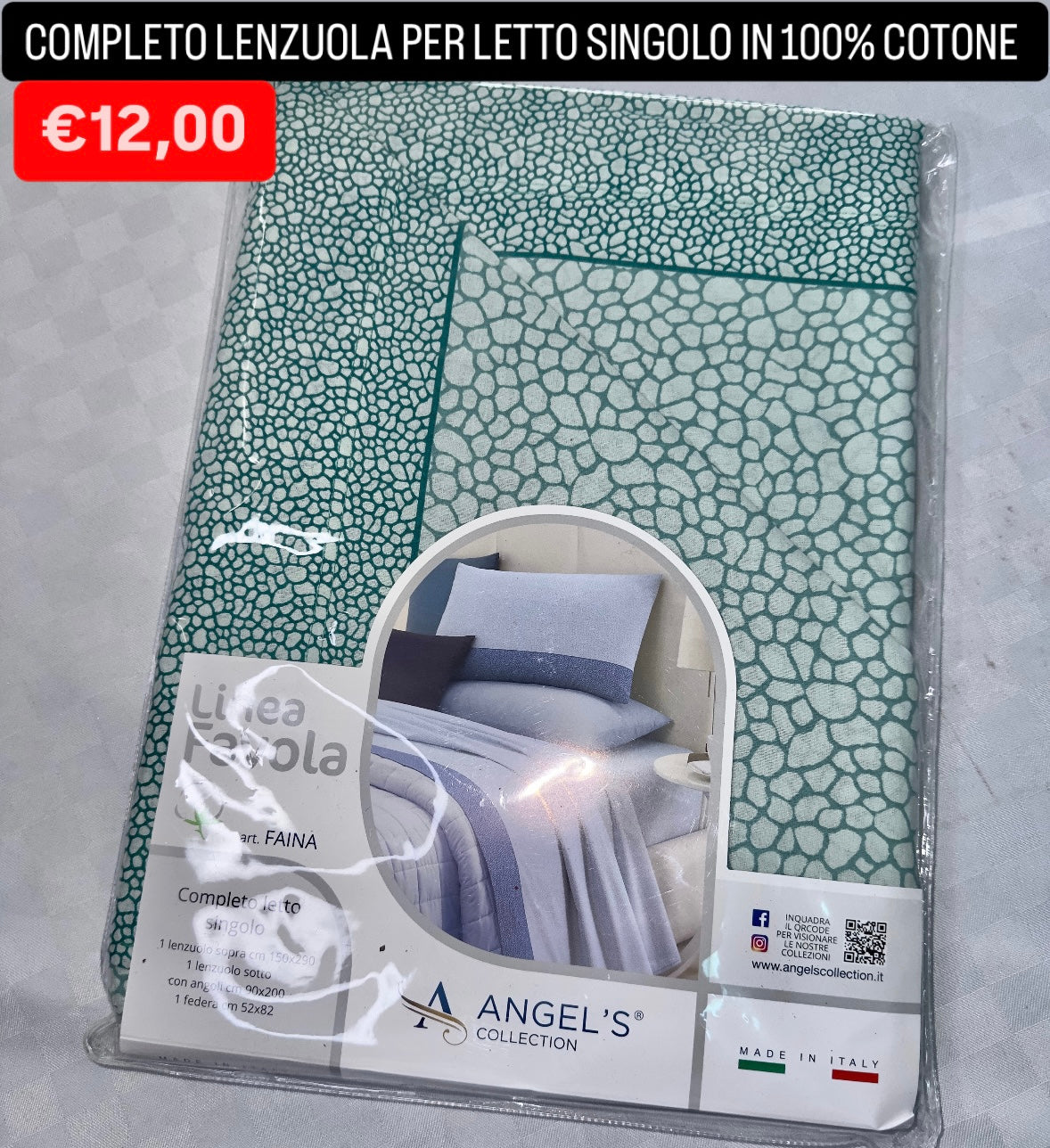 COMPLETO LENZUOLA SINGOLO IN 100% COTONE Lenzuolo sopra,Lenzuolo sotto con angoli e Federa