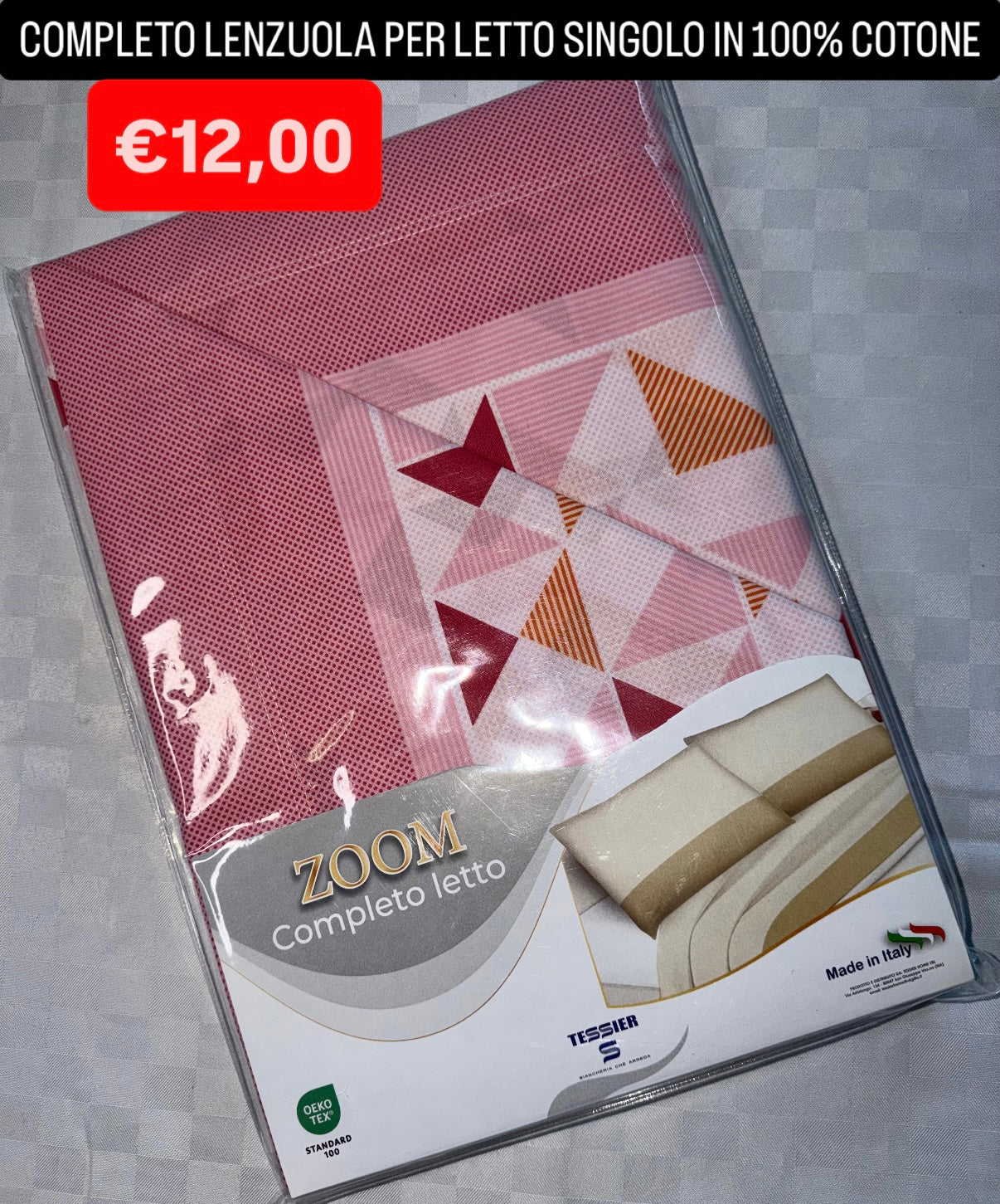 COMPLETO LENZUOLA SINGOLO IN 100% COTONE Lenzuolo sopra,Lenzuolo sotto con angoli e Federa