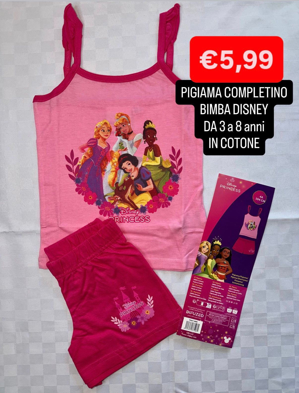 PIGIAMA COMPLETINO BIMBA Bretelline e Pantaloncino in cotone