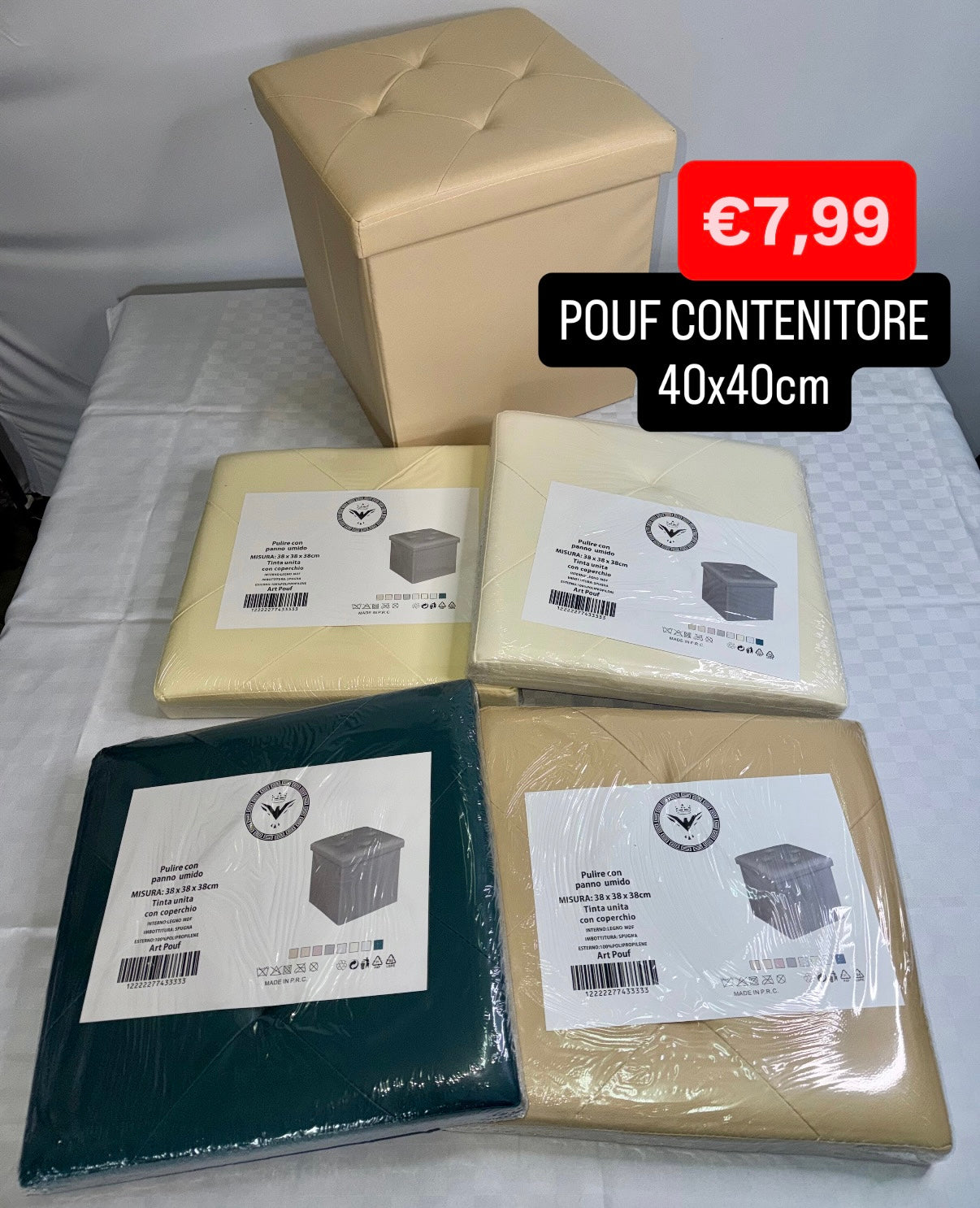 POUF CONTENITORE IN PELLE misura 40x40cm