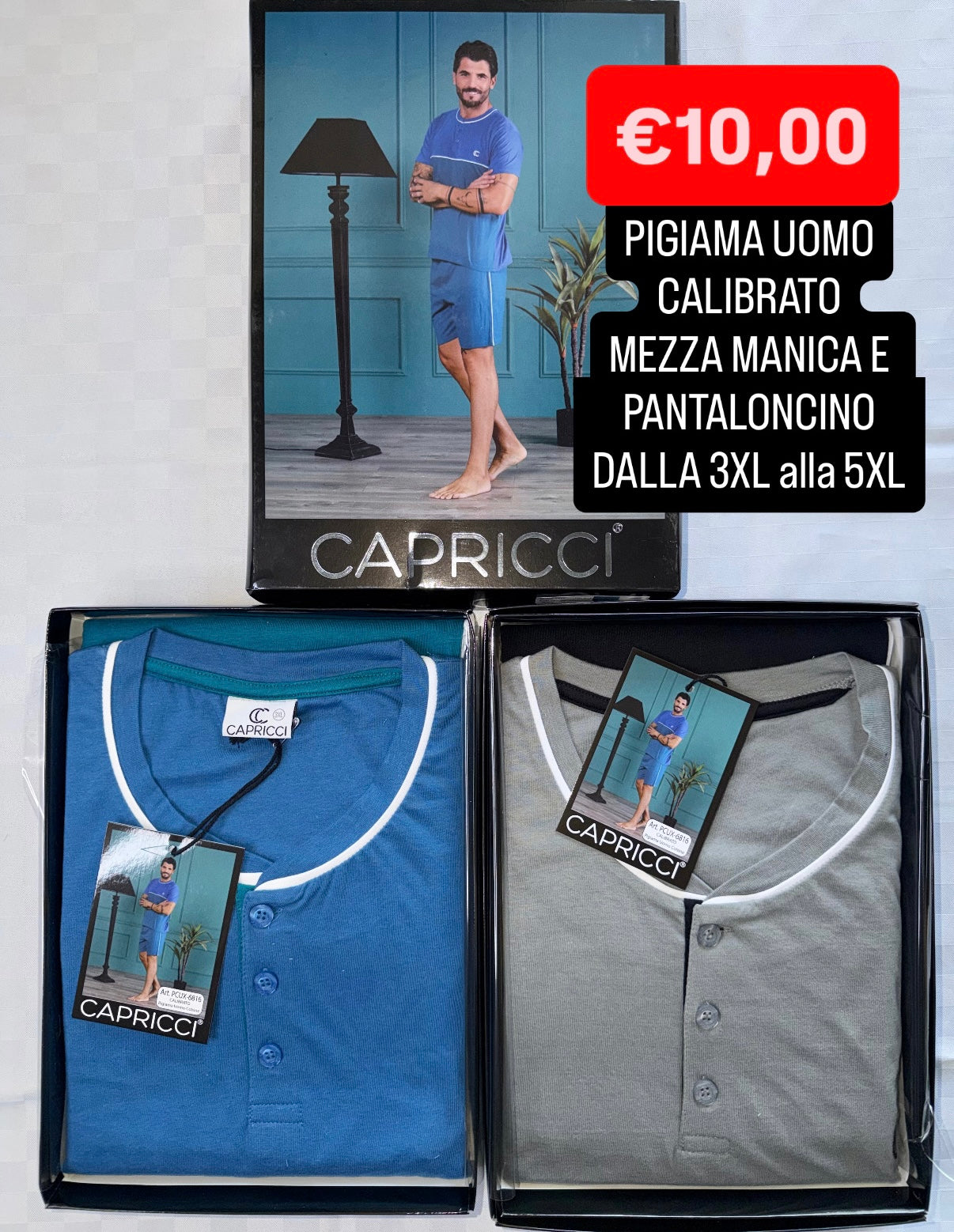 PIGIAMA UOMO CALIBRATO Mezza Manica e Pantaloncino dalla 3XL alla 5XL in 100% cotone