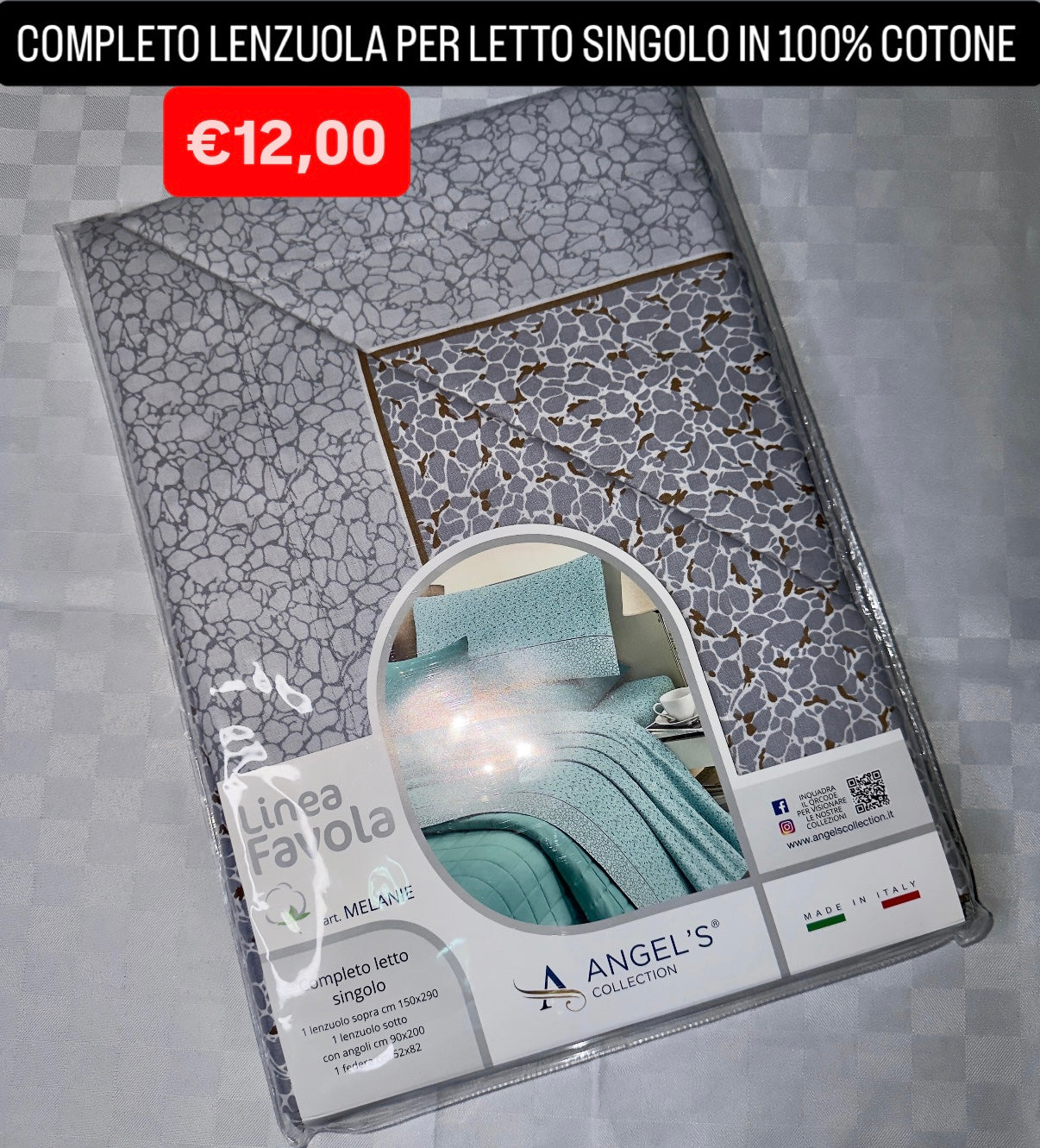 COMPLETO LENZUOLA SINGOLO IN 100% COTONE Lenzuolo sopra,Lenzuolo sotto con angoli e Federa