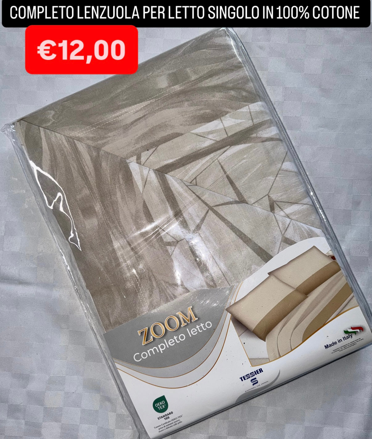 COMPLETO LENZUOLA SINGOLO IN 100% COTONE Lenzuolo sopra,Lenzuolo sotto con angoli e Federa