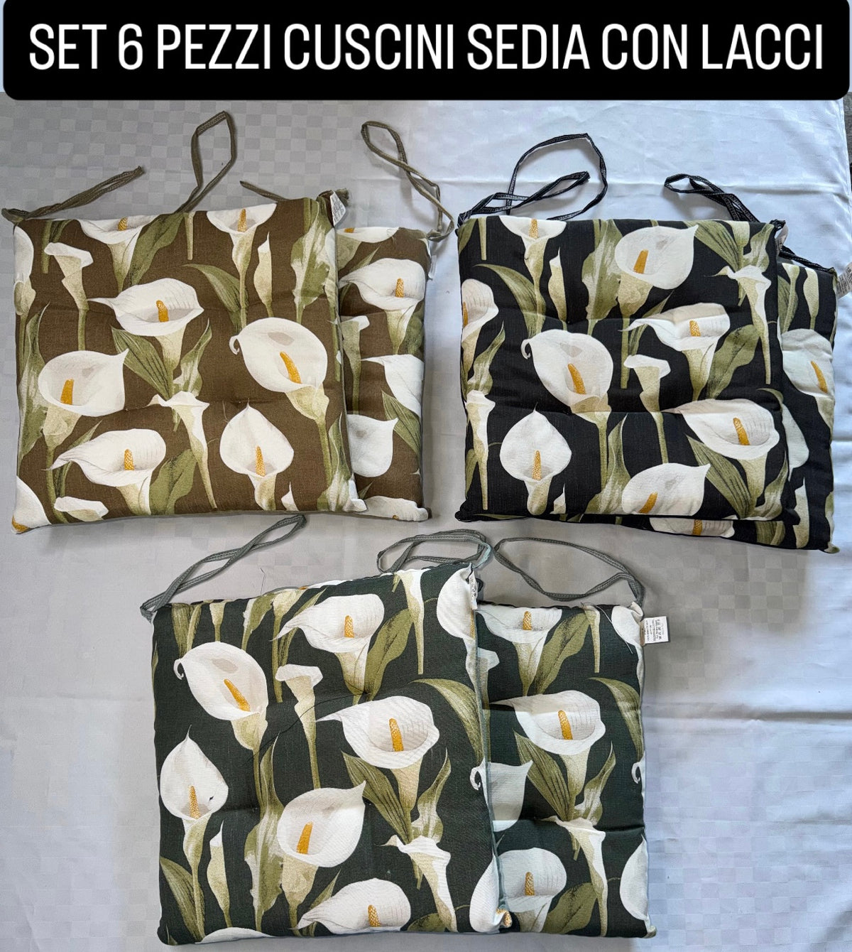 CUSCINI SEDIA CON LACCI CONFEZIONE DA 6 PEZZI  Fantasia Carla