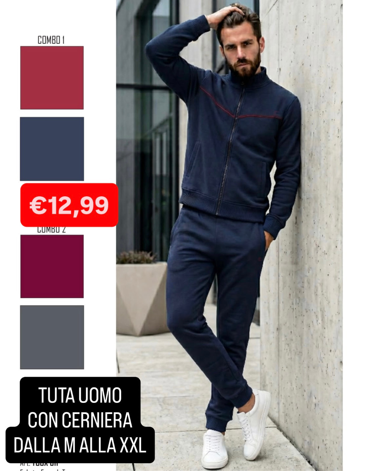 TUTA UOMO Manica lunga e Pantalone lungo con cerniera