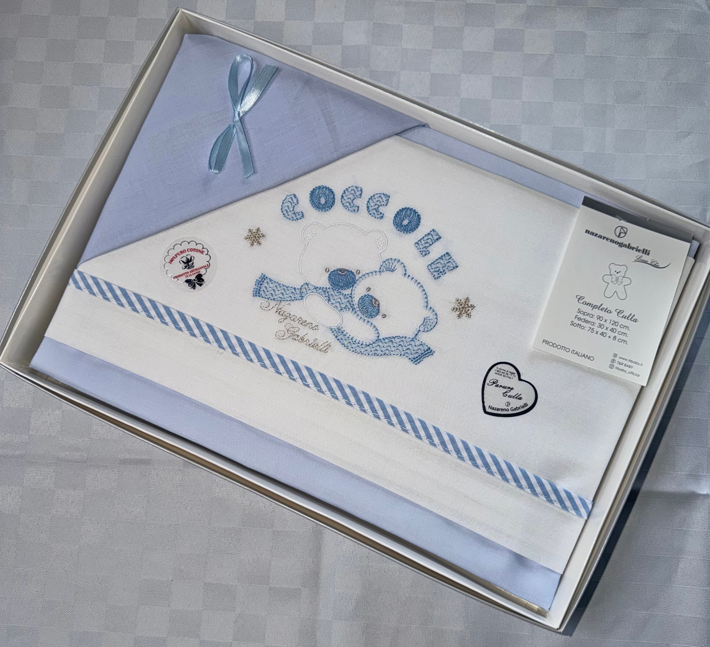 COMPOSE LENZUOLA NEONATO PER CARROZZINA IN 100% COTONE Lenzuolo sopra 90x120cm , Lenzuolo sotto con angoli 75x40cm e Federa 30x40cm
