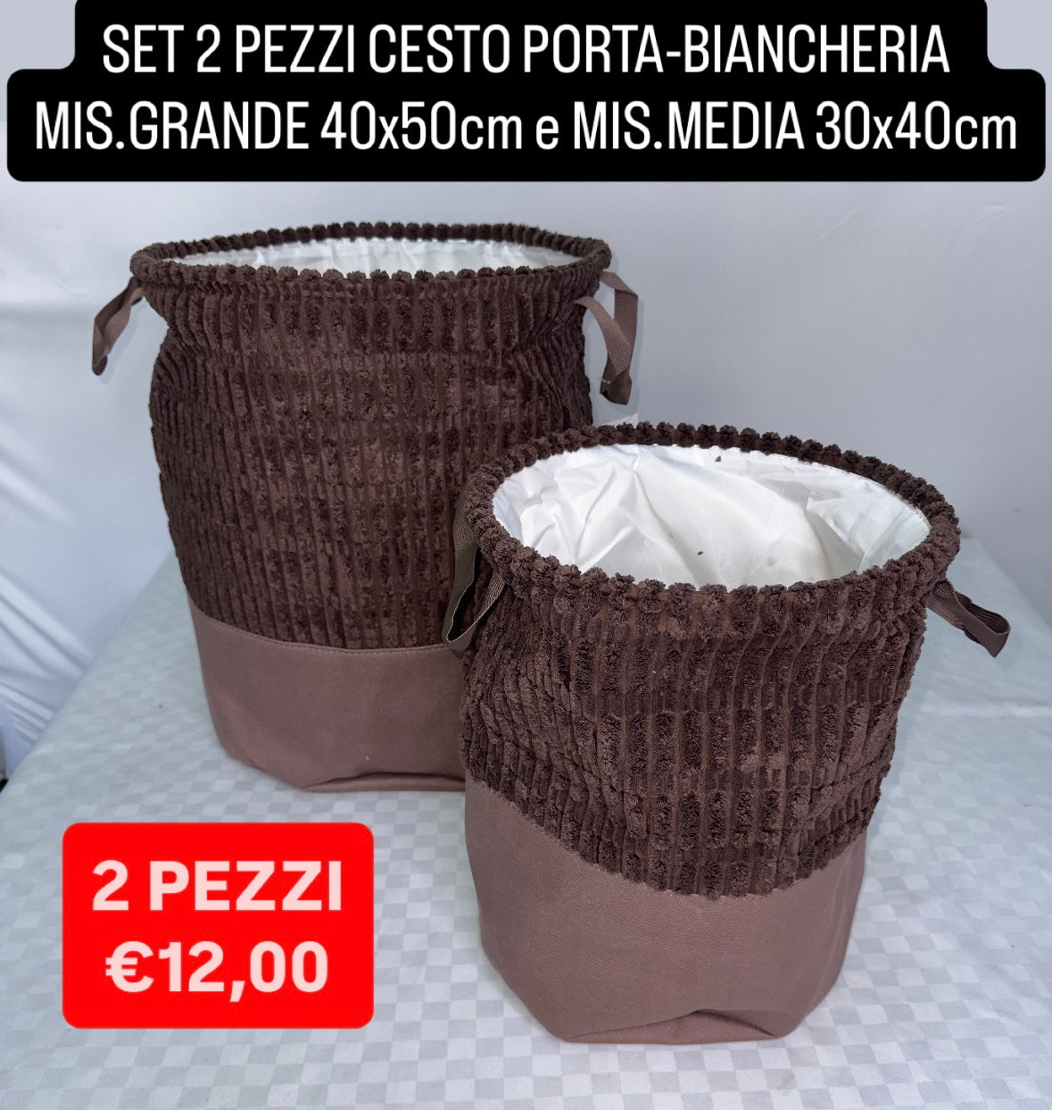 SET 2 PEZZI CESTO PORTA-BIANCHERIA MIS.GRANDE 40x50cm e MIS.MEDIA 30x40cm