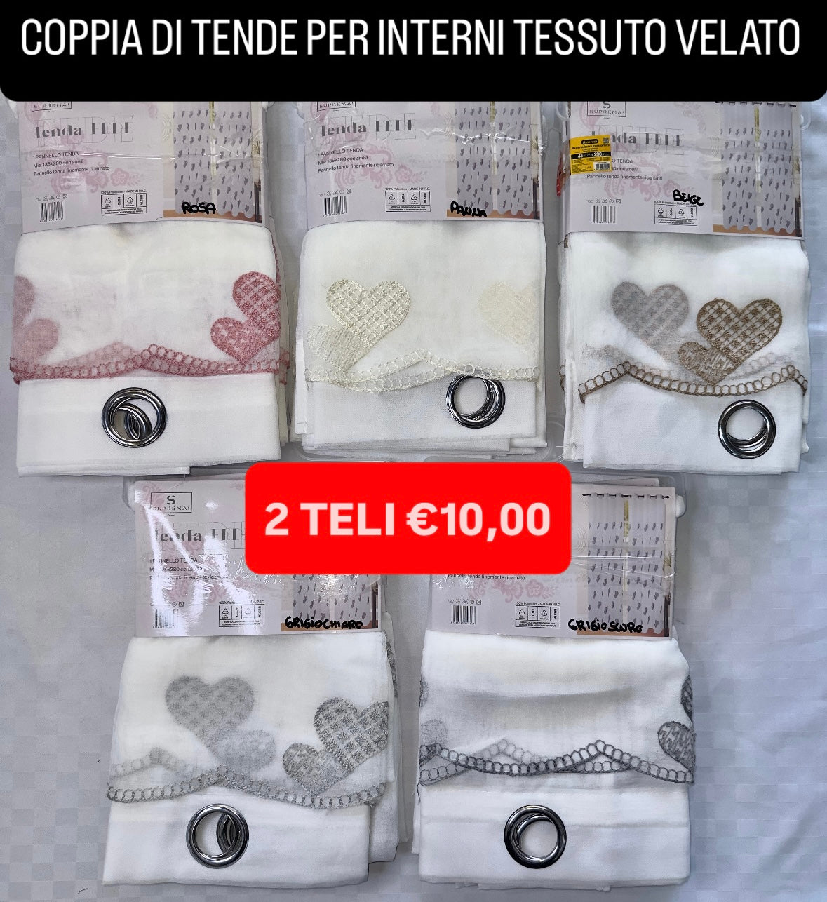 COPPIA DI TENDE PER INTERNI VELATE CONFEZIONE DA 2 TELI (OGNI TELO MISURA 140x280cm)art.  Fede