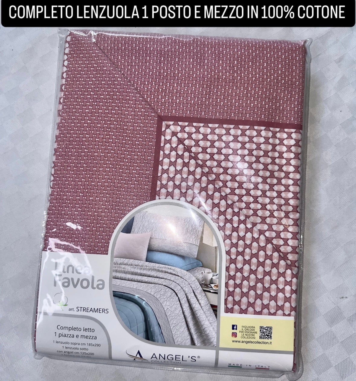 COMPLETO LENZUOLA 1 POSTO E MEZZO IN 100% COTONE Lenzuolo sopra, Lenzuolo sotto con angoli e Federe