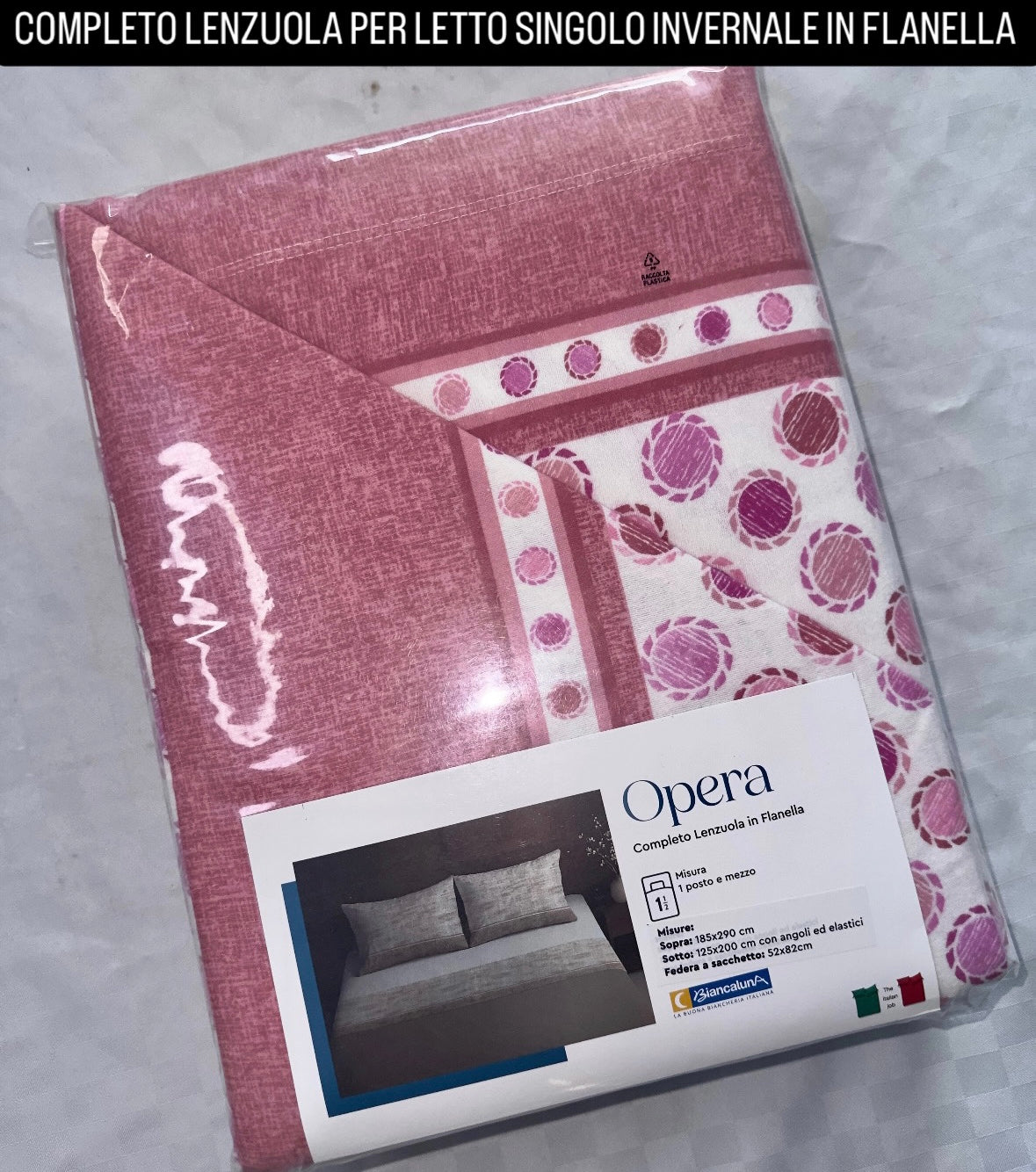 COMPLETO LENZUOLA PER LETTO SINGOLO IN FLANELLA Lenzuolo sopra,Lenzuolo sotto con angoli e due federe
