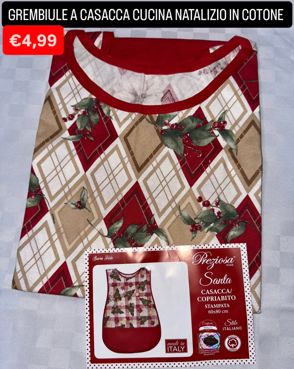 GREMBIULE A CASACCA CUCINA NATALIZIO IN COTONE