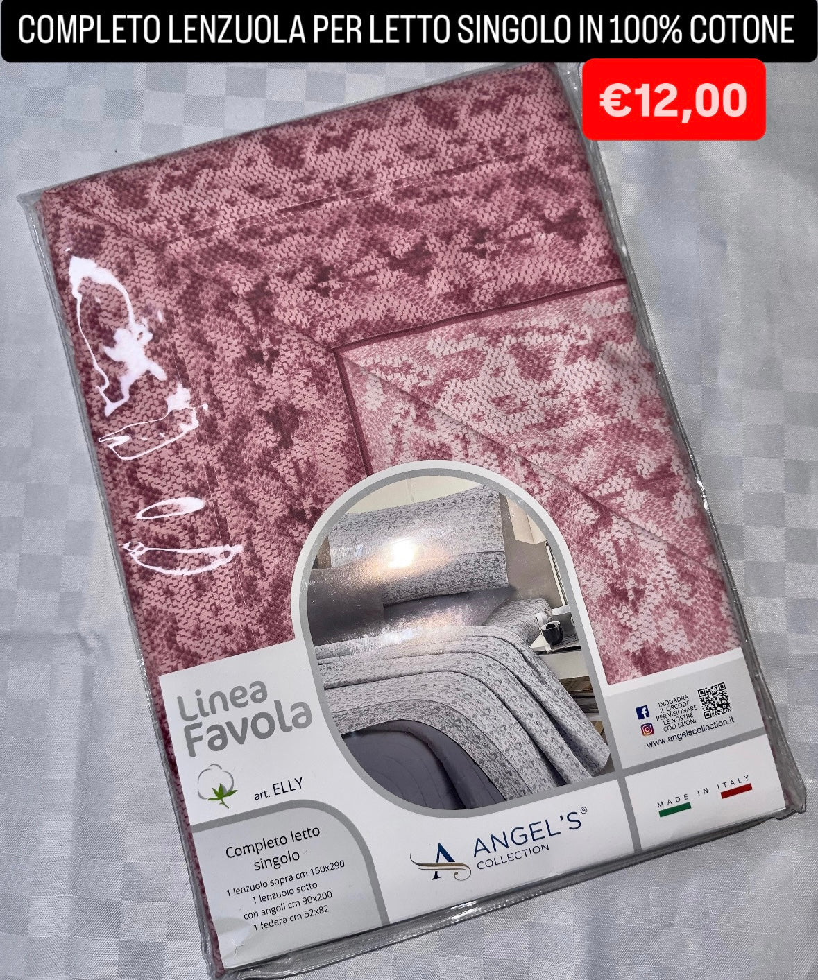 COMPLETO LENZUOLA SINGOLO IN 100% COTONE Lenzuolo sopra,Lenzuolo sotto con angoli e Federa