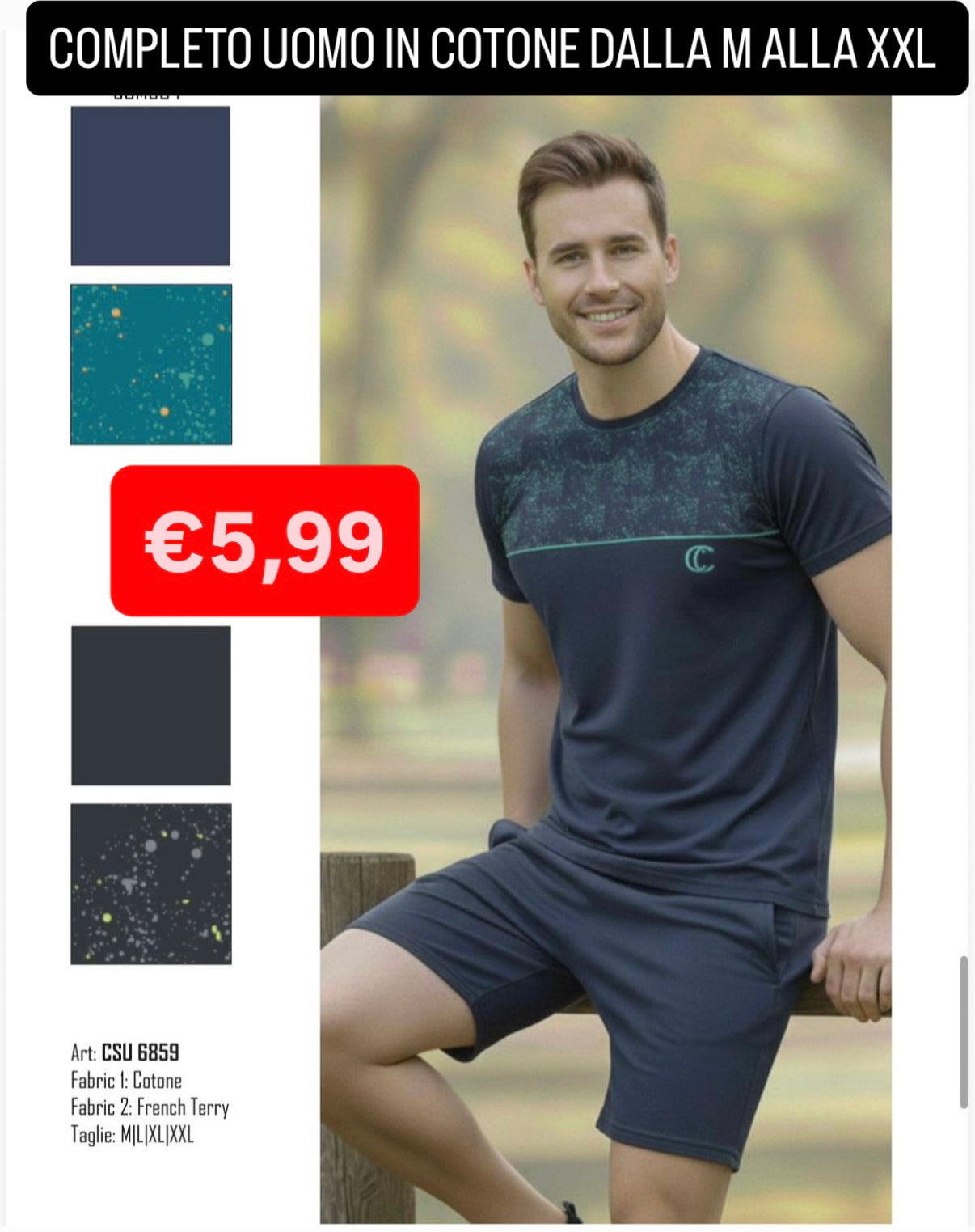 COMPLETO UOMO Mezza Manica e Pantaloncino in cotone