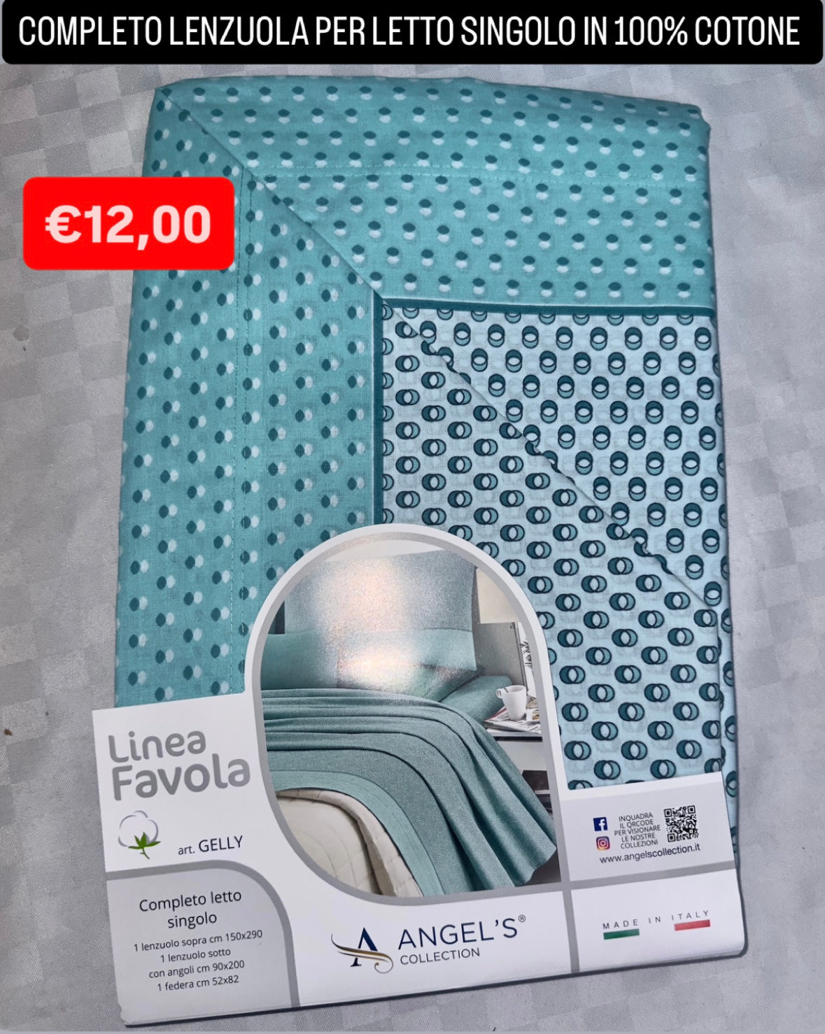 COMPLETO LENZUOLA SINGOLO IN 100% COTONE Lenzuolo sopra,Lenzuolo sotto con angoli e Federa