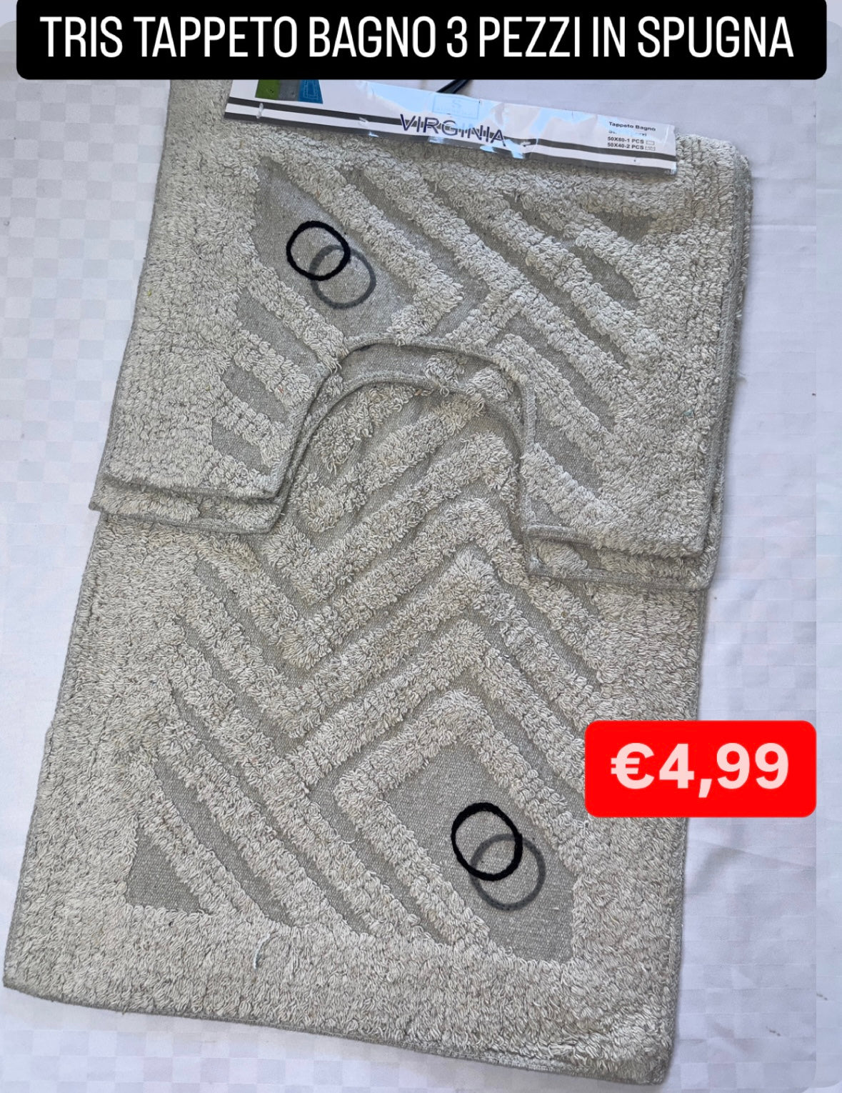 TRIS TAPPETO BAGNO 3 PEZZI IN SPUGNA