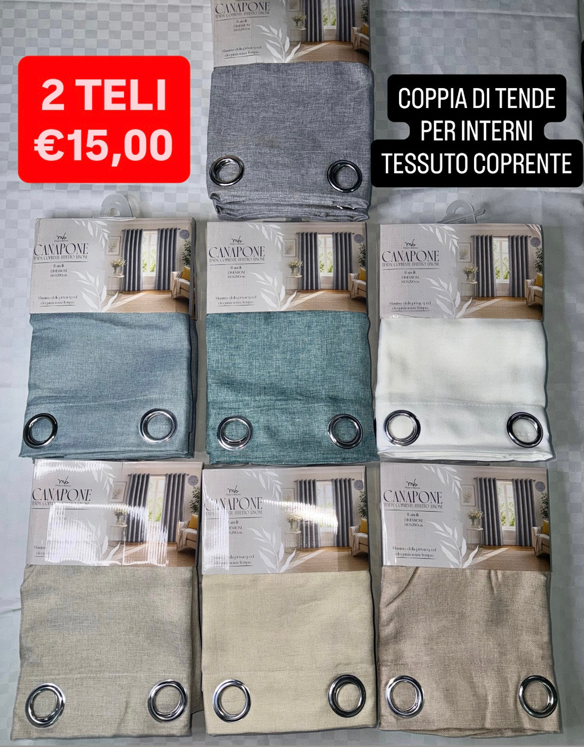 COPPIA DI TENDE PER INTERNI TESSUTO COPRENTE CONFEZIONE DA 2 TELI (OGNI TELO MISURA 140x290cm) art.Canapone