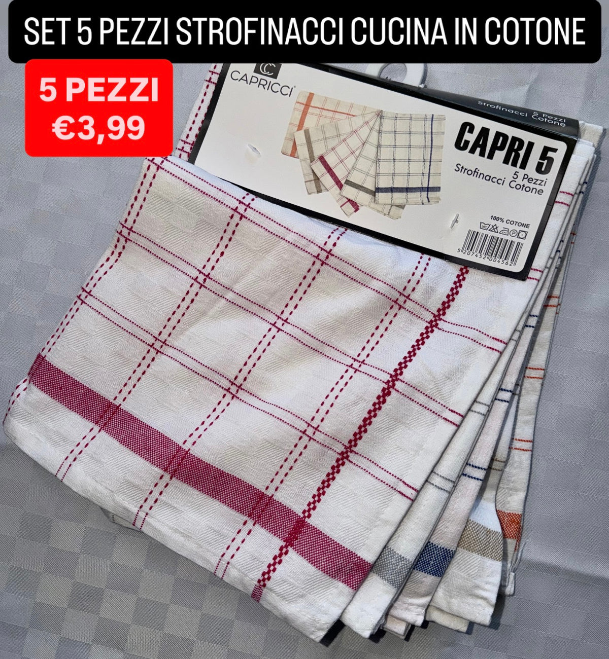 STROFINACCI CUCINA IN COTONE CONFEZIONE DA 5 PEZZI (Colore casuale)