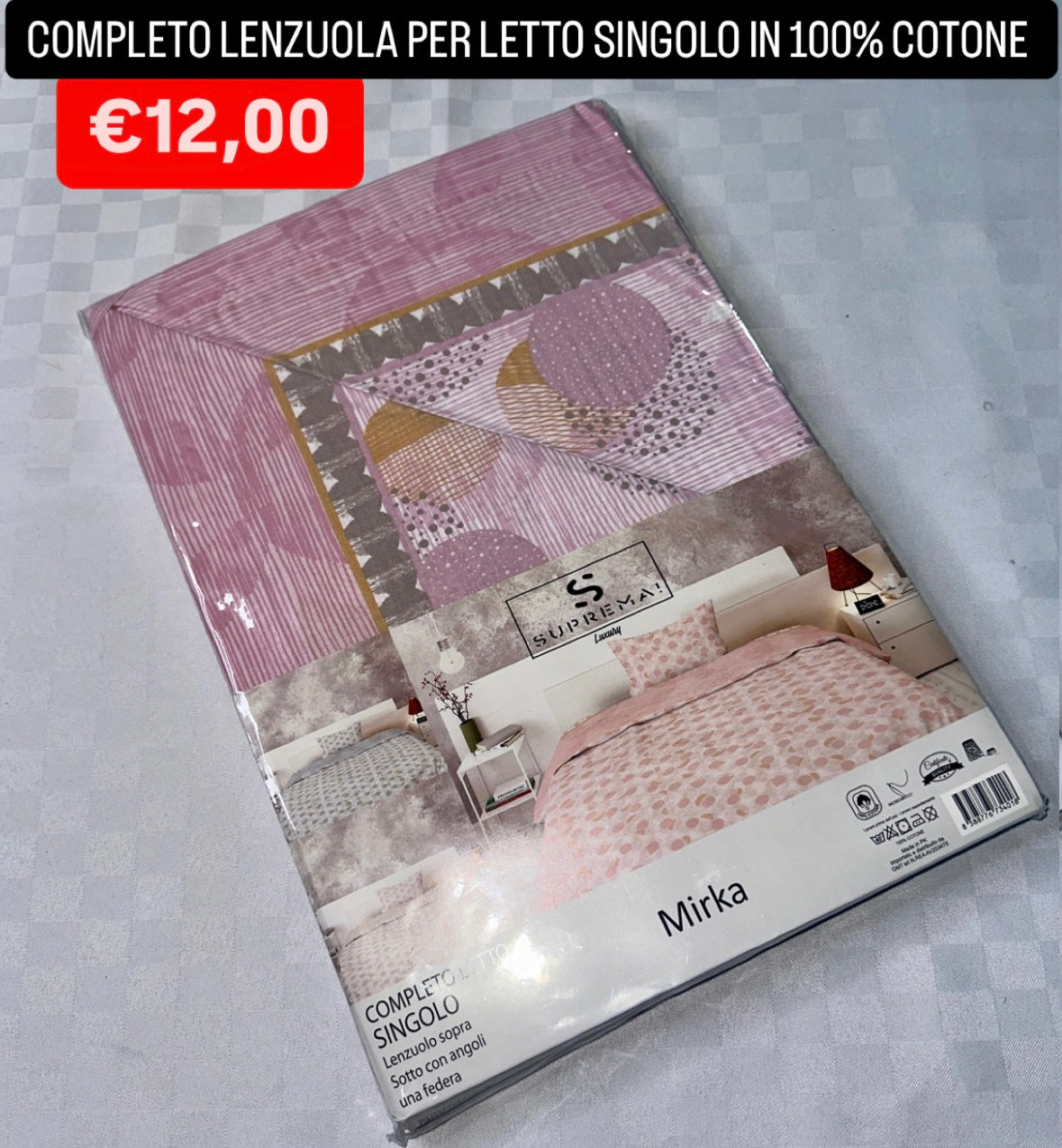 COMPLETO LENZUOLA SINGOLO IN 100% COTONE Lenzuolo sopra,Lenzuolo sotto con angoli e Federa