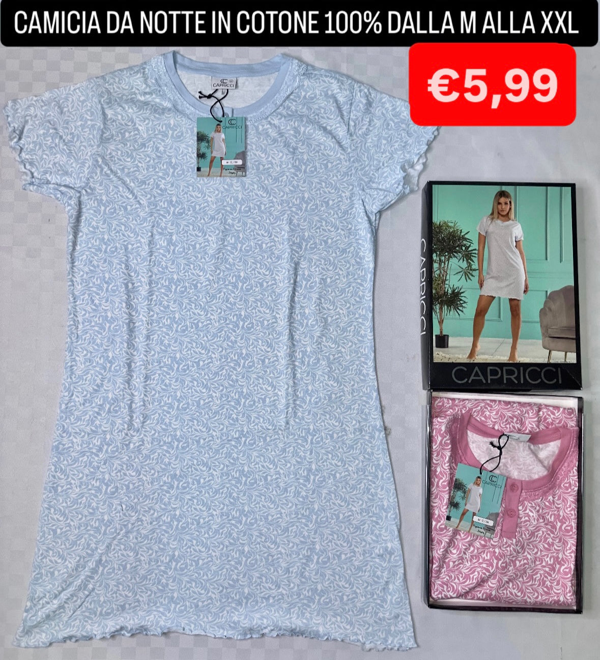 CAMICIA DA NOTTE MEZZA MANICA IN 100% COTONE
