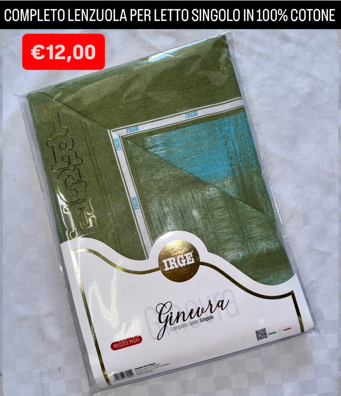 COMPLETO LENZUOLA SINGOLO IN 100% COTONE Lenzuolo sopra,Lenzuolo sotto con angoli e Federa