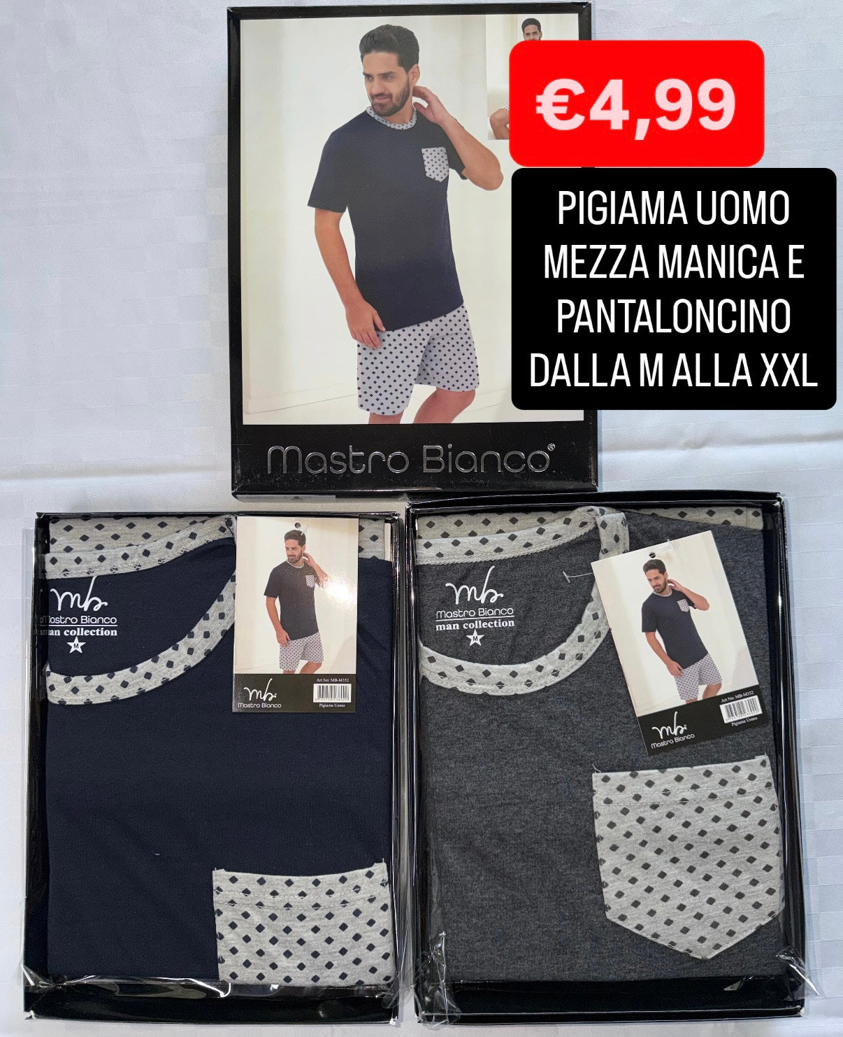 PIGIAMA UOMO Mezza Manica e Pantaloncino in cotone