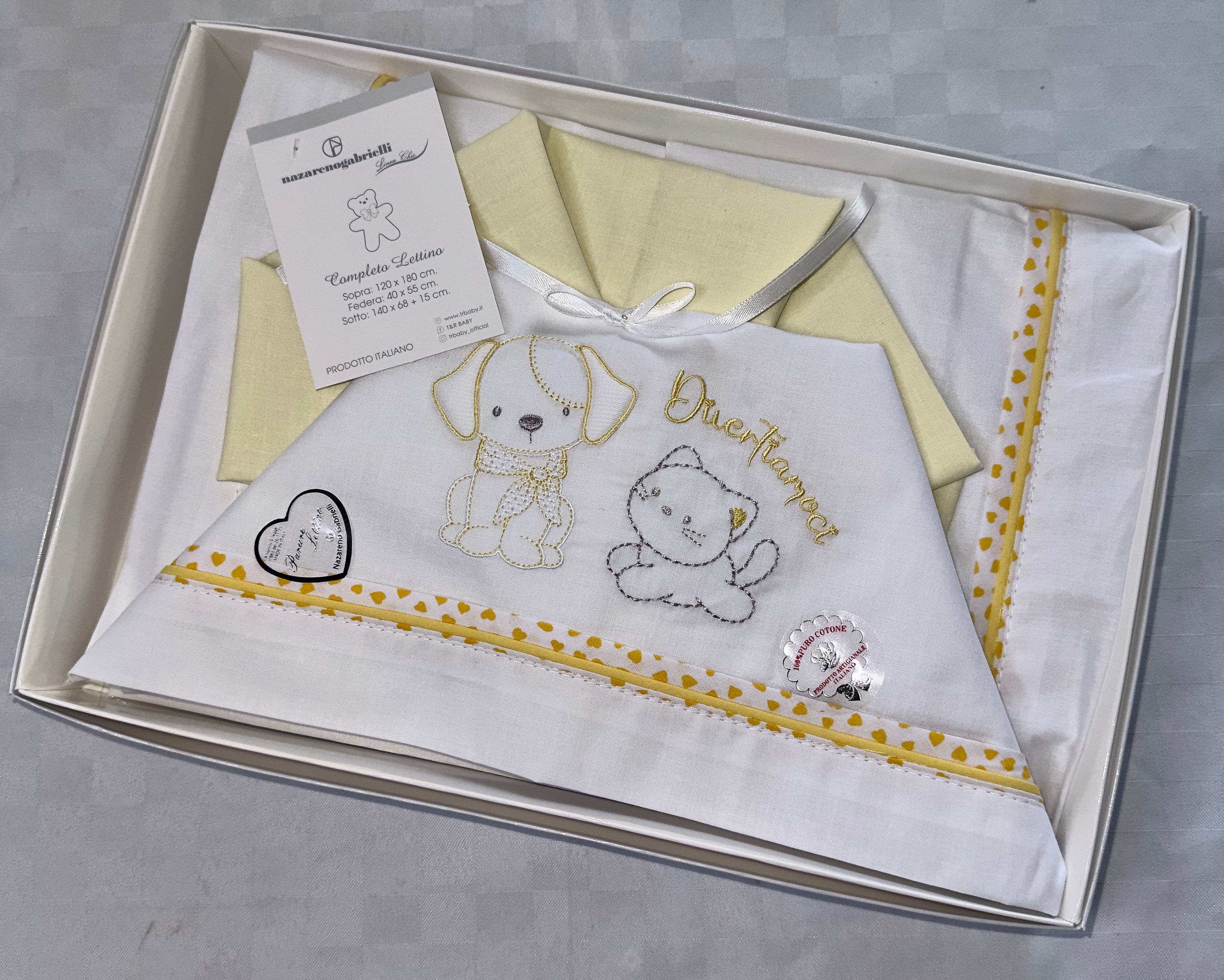 COMPOSE LENZUOLA NEONATO PER CULLA IN 100% COTONE Lenzuolo sopra 120x180cm , Lenzuolo sotto con angoli 140x70cm e Federa 40x55cm