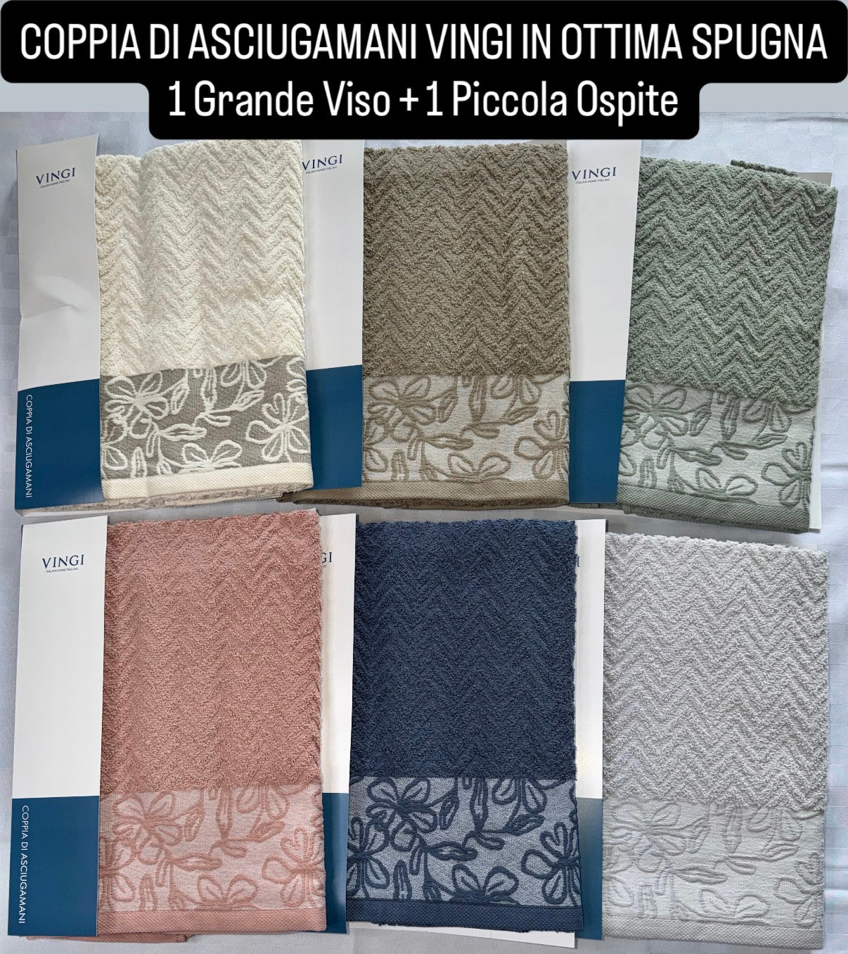 COPPIA DI ASCIUGAMANI VINGI IN OTTIMA SPUGNA 1 Grande Viso + 1 Piccola Ospite